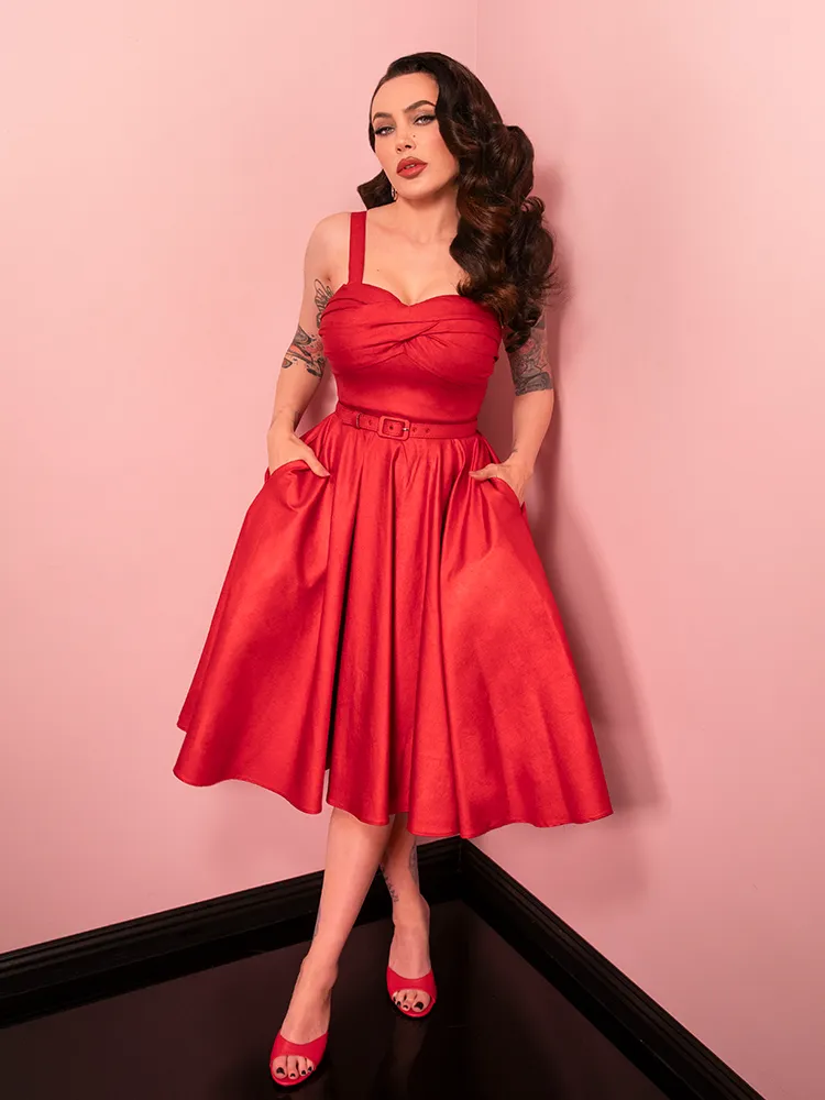Jawbreaker Swing Dress in Red Sparkle Laminate - Vixen by Micheline Pitt rosy fog