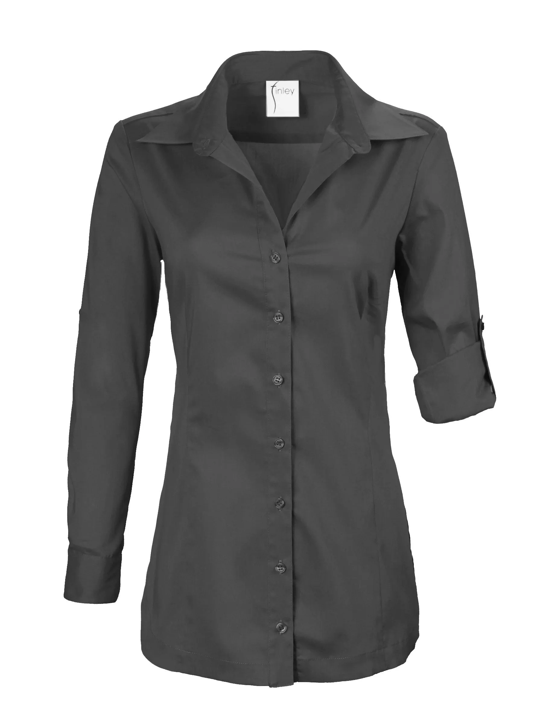 Joey Button Down Silky Black Poplin Blouse sheer hint