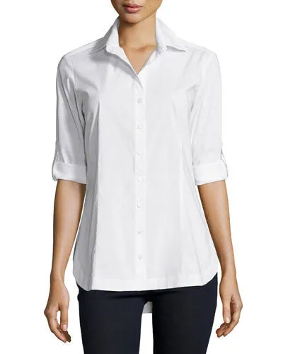Joey Button Down Silky Black Poplin Blouse sheer hint