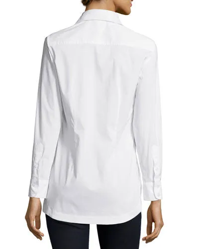 Joey Button Down Silky Black Poplin Blouse sheer hint