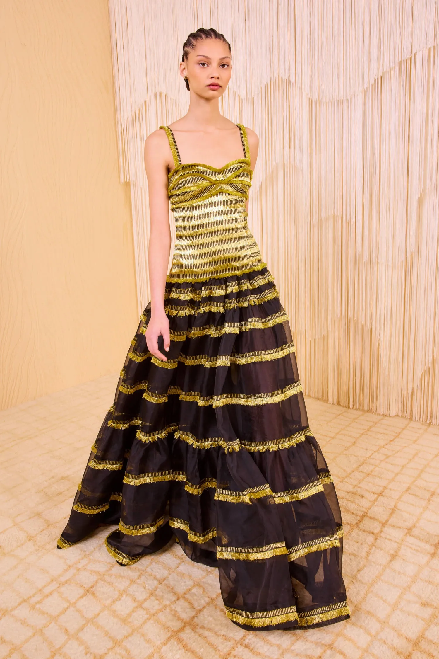 Kaleo Drop Waist Gown - Gold Spun feminine rise