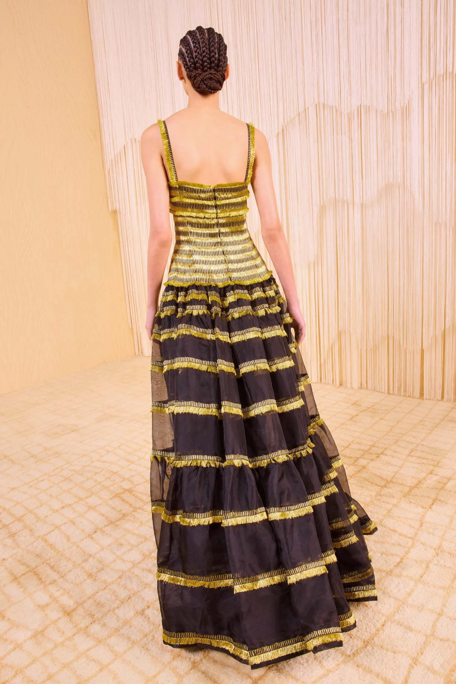 Kaleo Drop Waist Gown - Gold Spun feminine rise