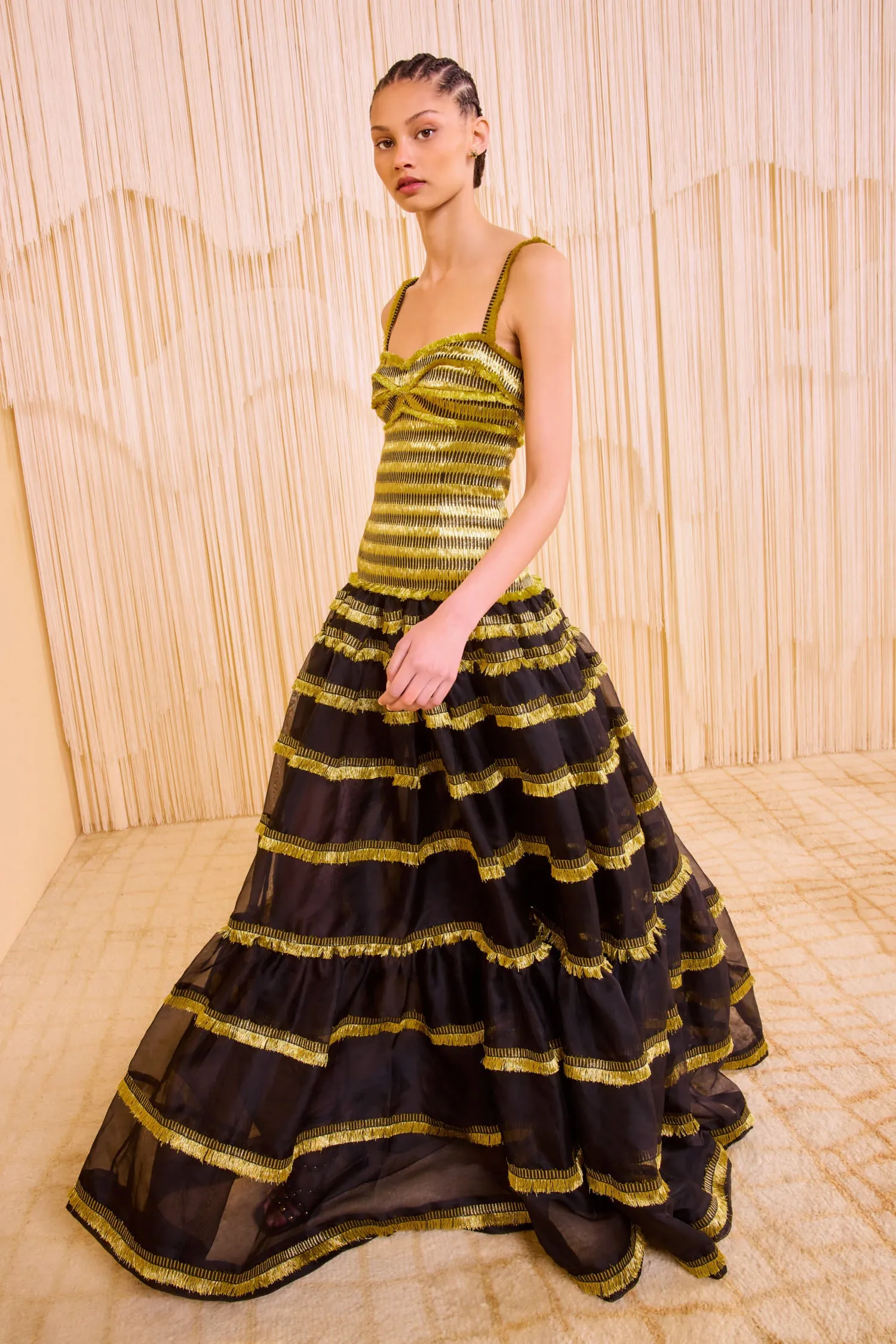 Kaleo Drop Waist Gown - Gold Spun feminine rise