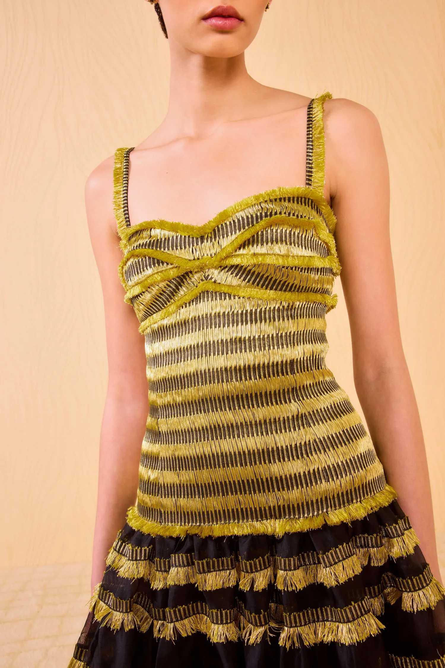 Kaleo Drop Waist Gown - Gold Spun feminine rise