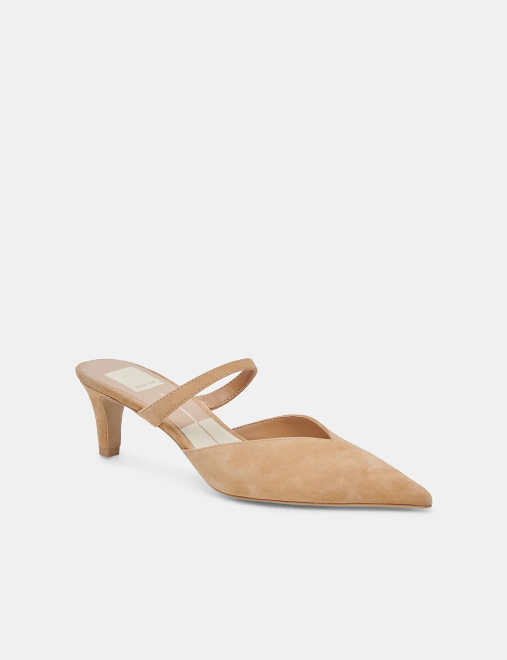 Kanika Mid Heels, Tan Suede pose ready