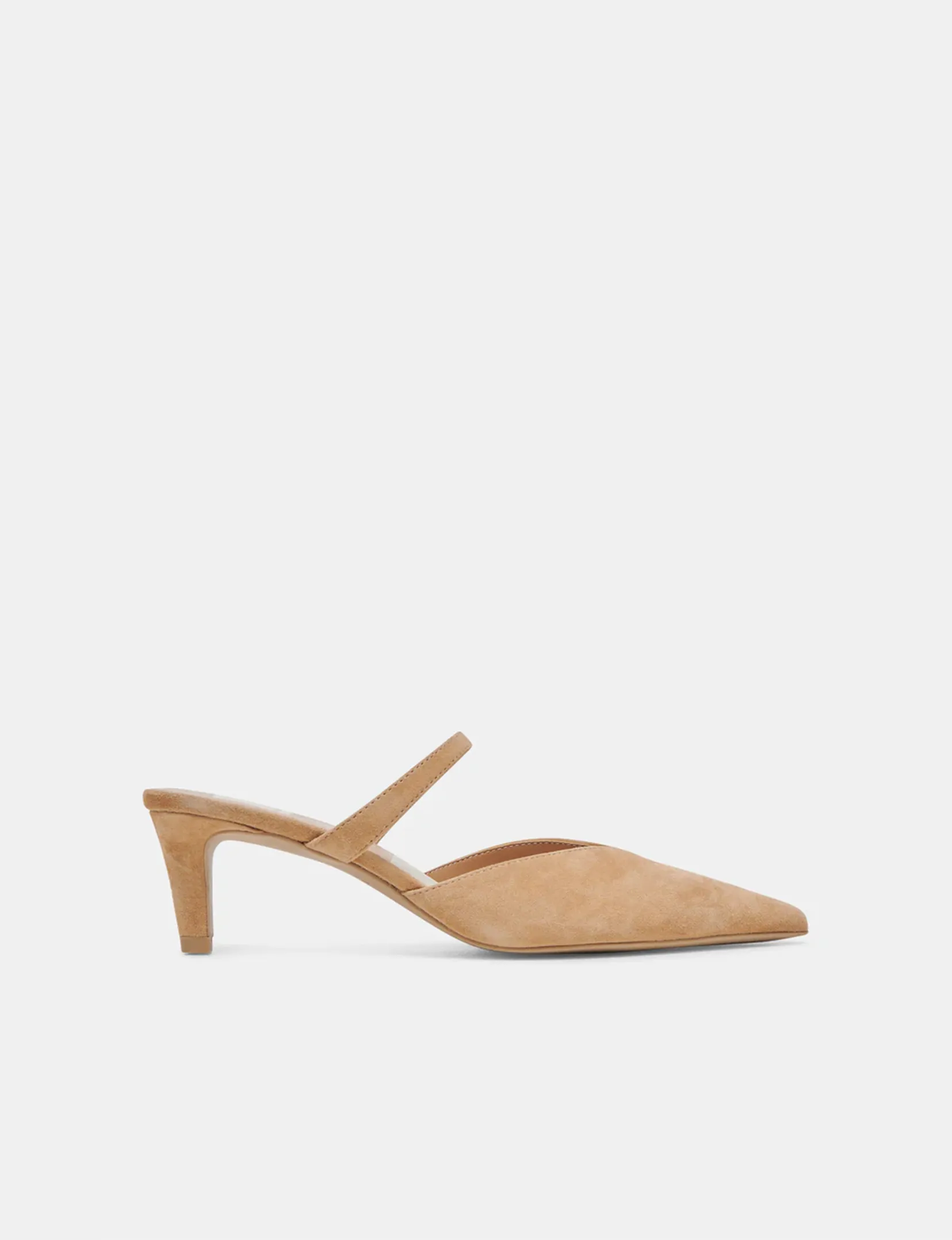 Kanika Mid Heels, Tan Suede pose ready