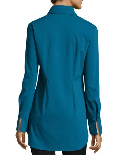 Kaylynn Tailored Button Down Black Tunic Blouse neutral vibe