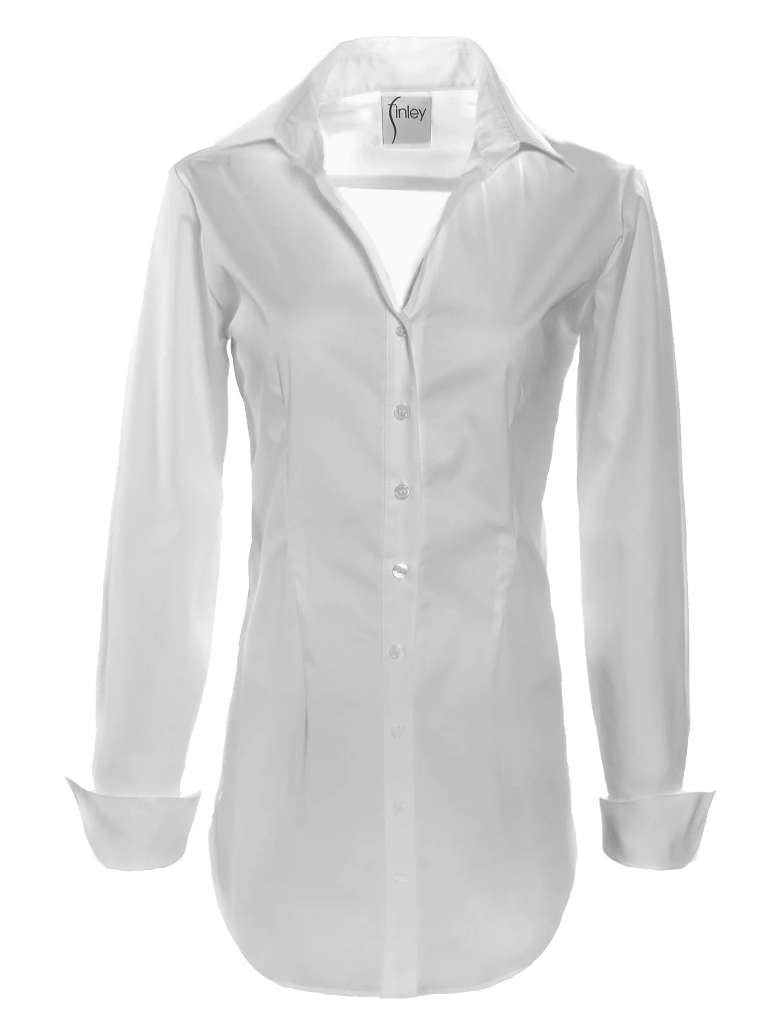 Kaylynn Tailored Button Down White Tunic Blouse easy vibe