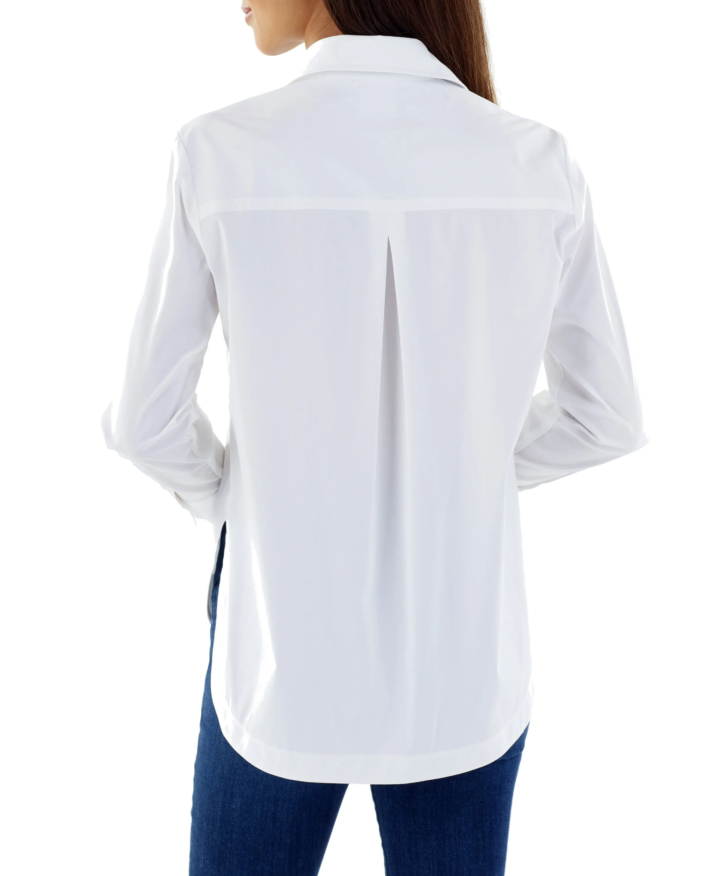 Keller High Shirttail White Poplin Shirt jean style