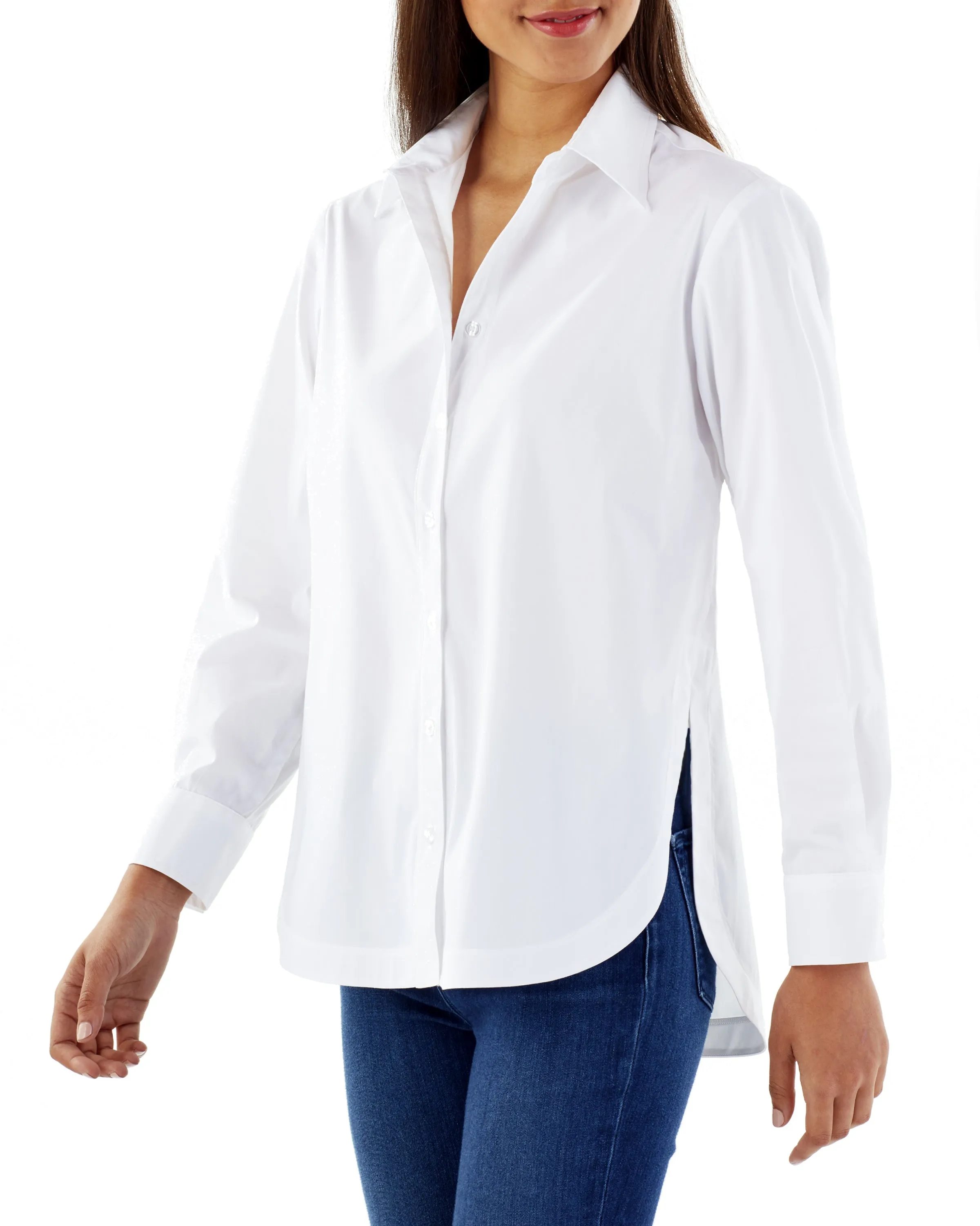 Keller High Shirttail White Poplin Shirt jean style