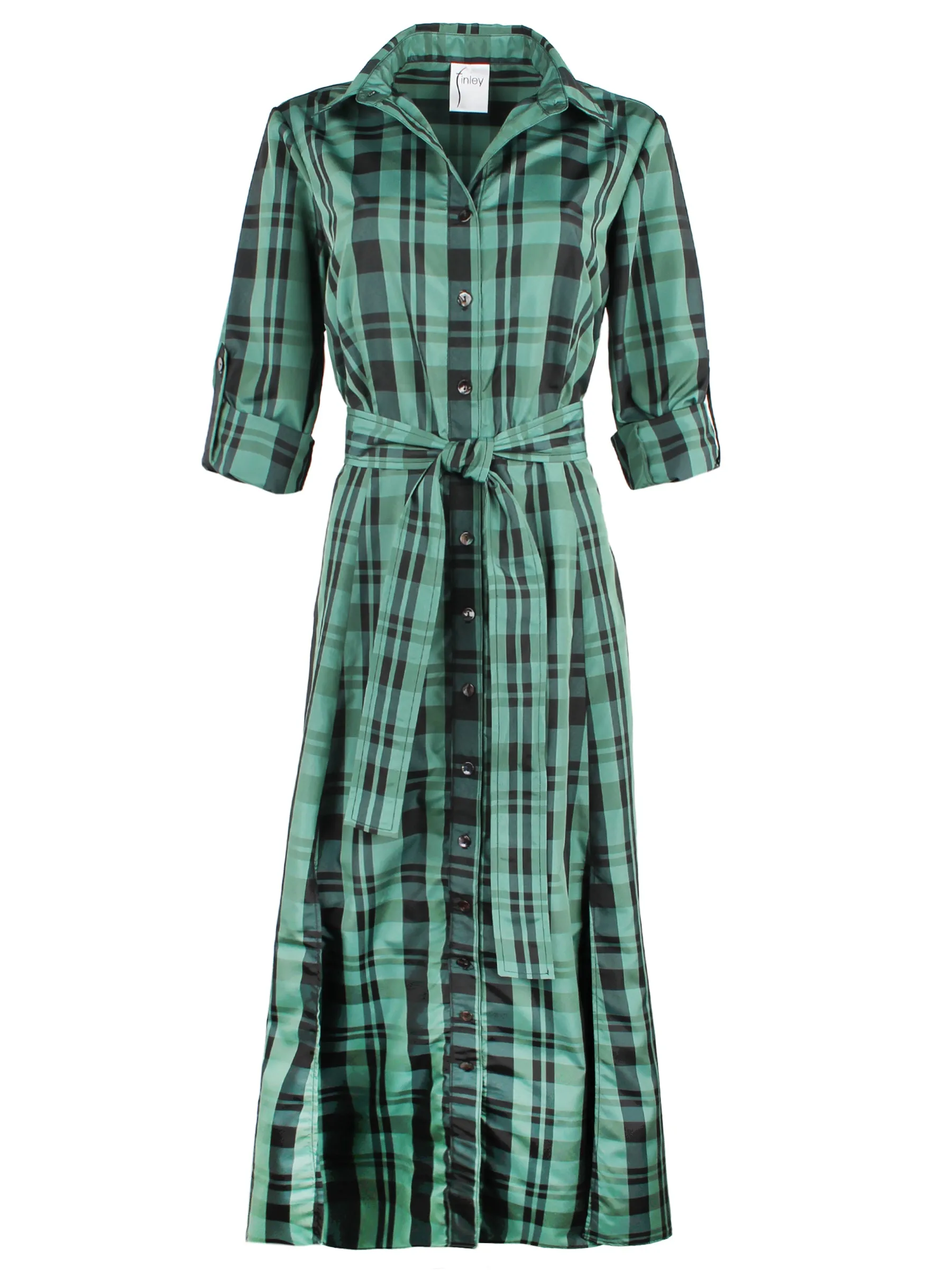 Laine Shirt Dress Emerald Green Christmas Plaid zip up
