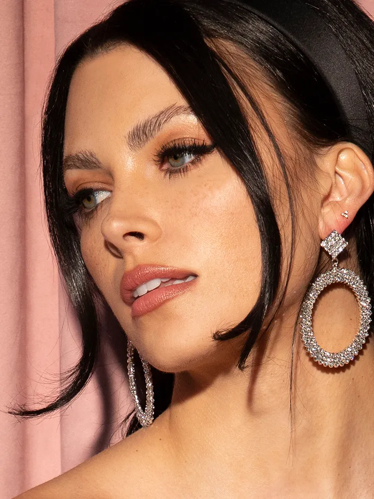 Large Rhinestone Hoop Earrings in Silver motion air