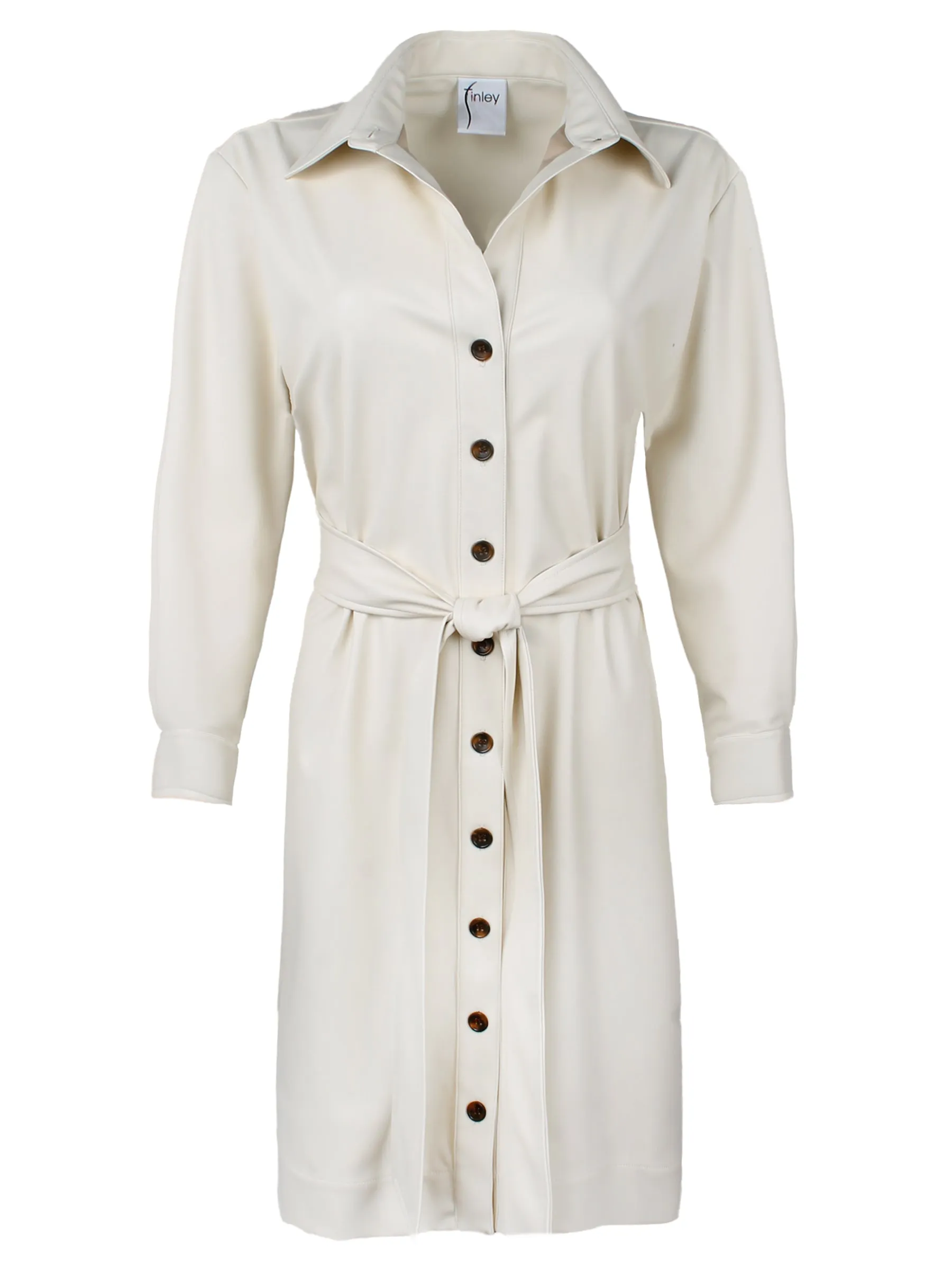 Liam Tie-Front Shirt Dress Ivory Vegan Leather zip up