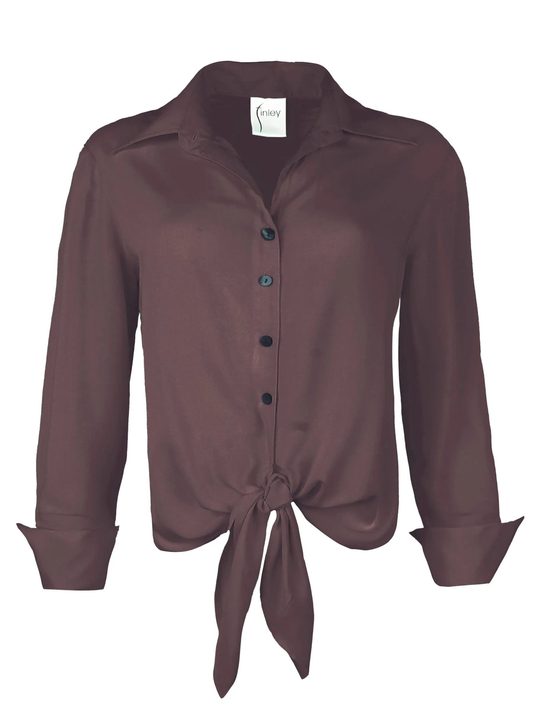 Lindy Espresso Brown Viscose Voile Tie Front Top bus soft
