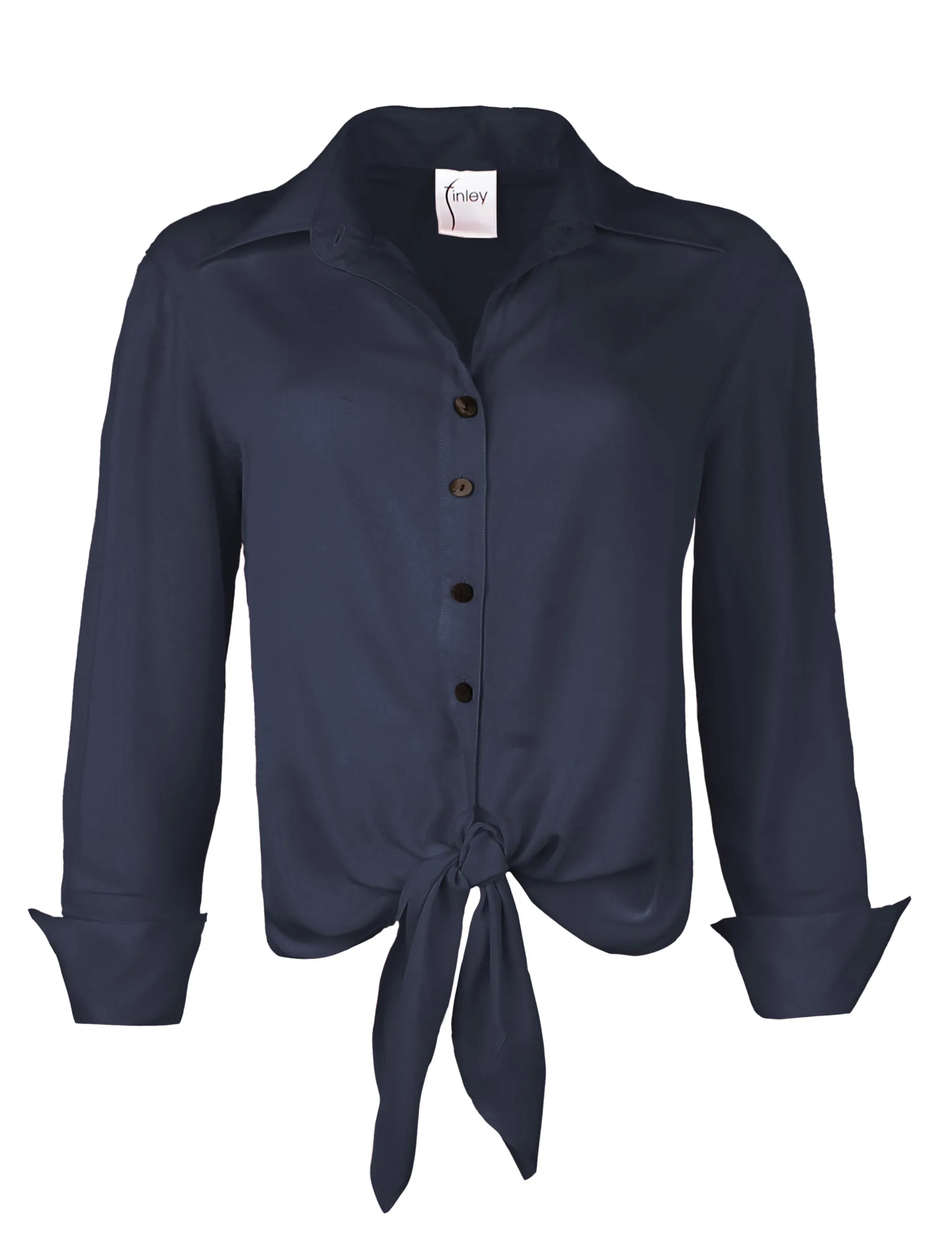 Lindy Navy Viscose Voile Tie Front Top skin nest