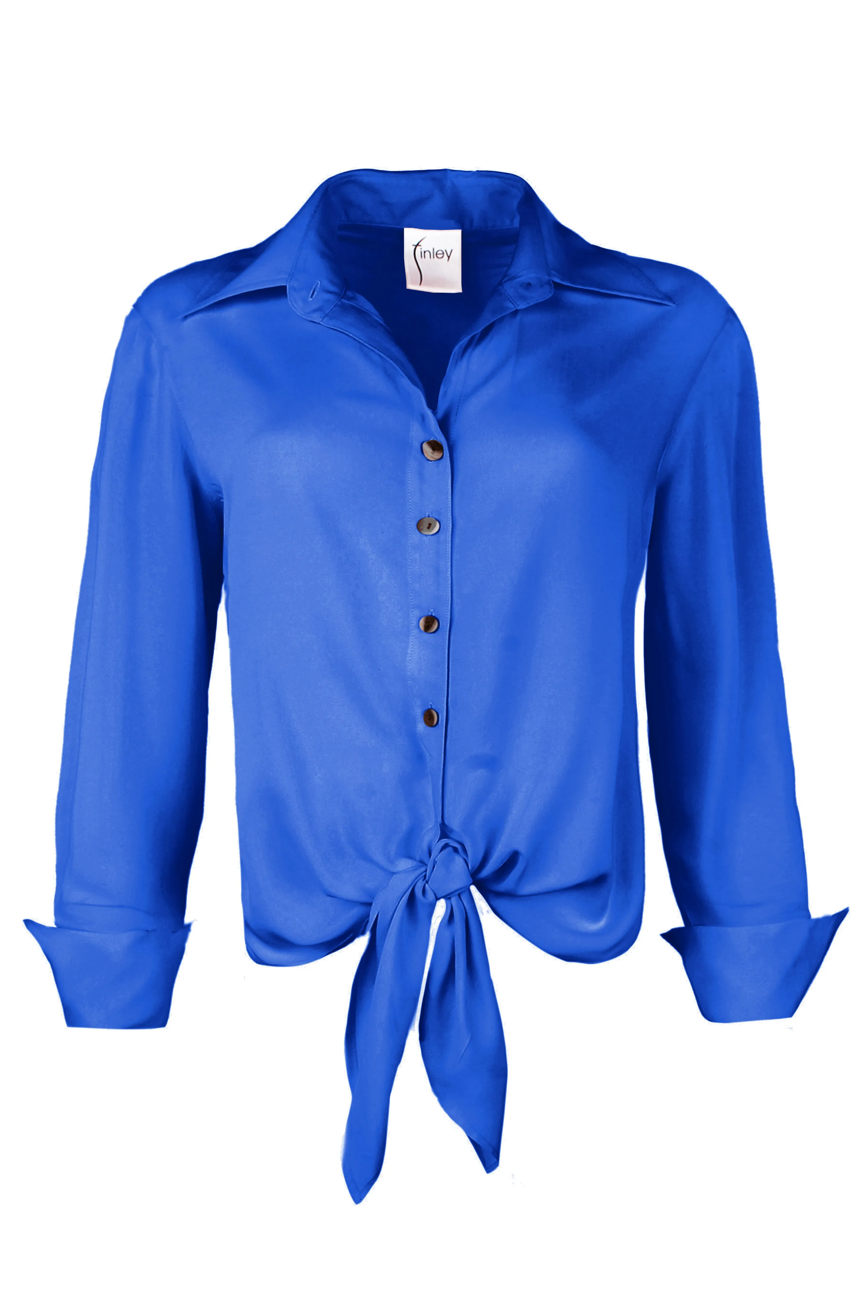 Lindy Tie Front Blouse Royal Blue Viscose Voile lake light