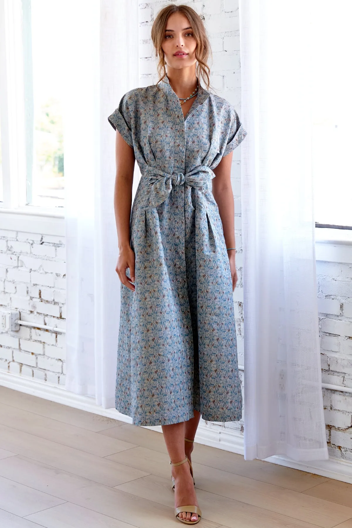 Long Rocky Shirt Dress Teal Printed Taffeta vest pair