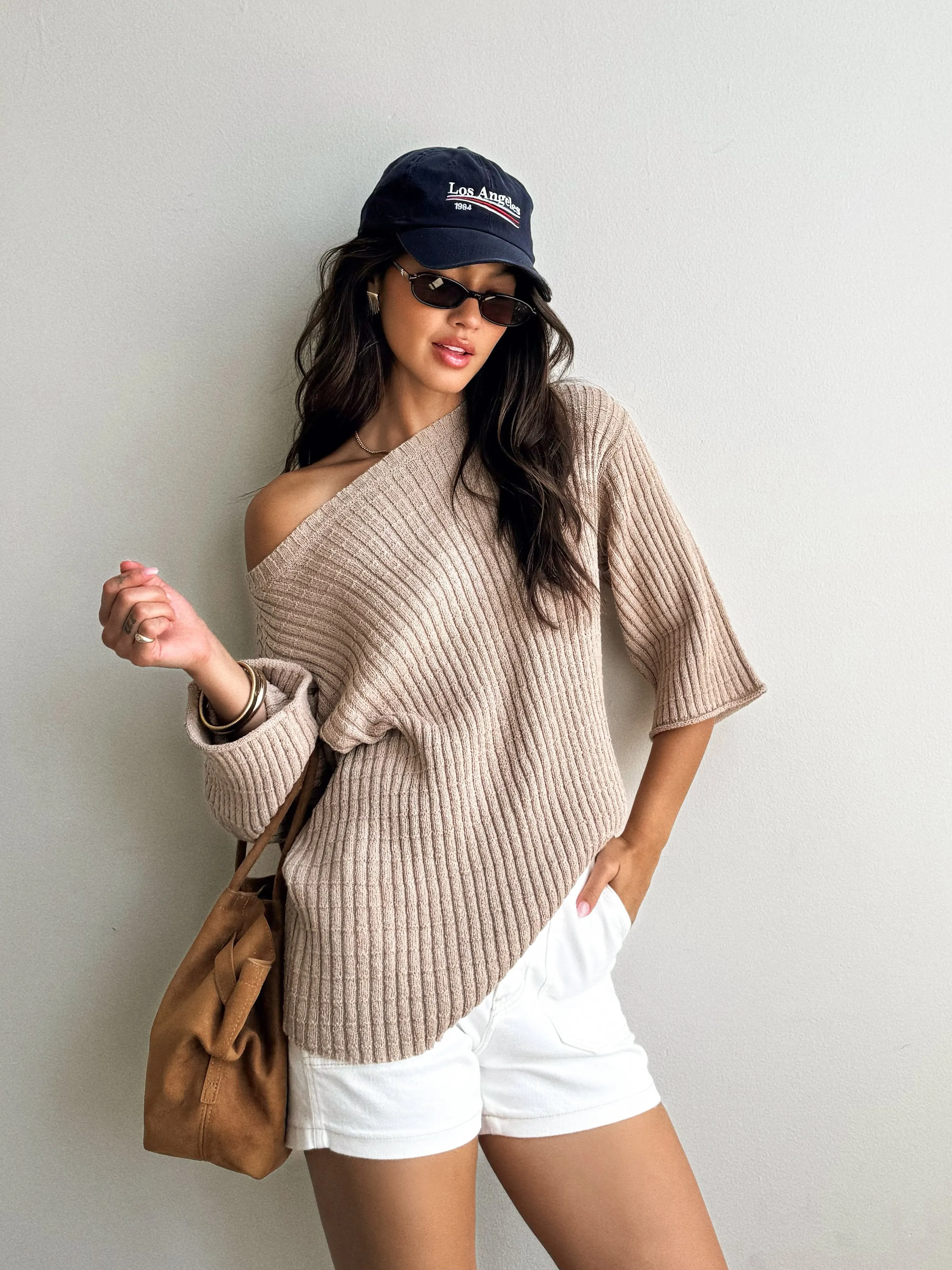 Luka Oversized Ribbed Sweater in Beige safe skin