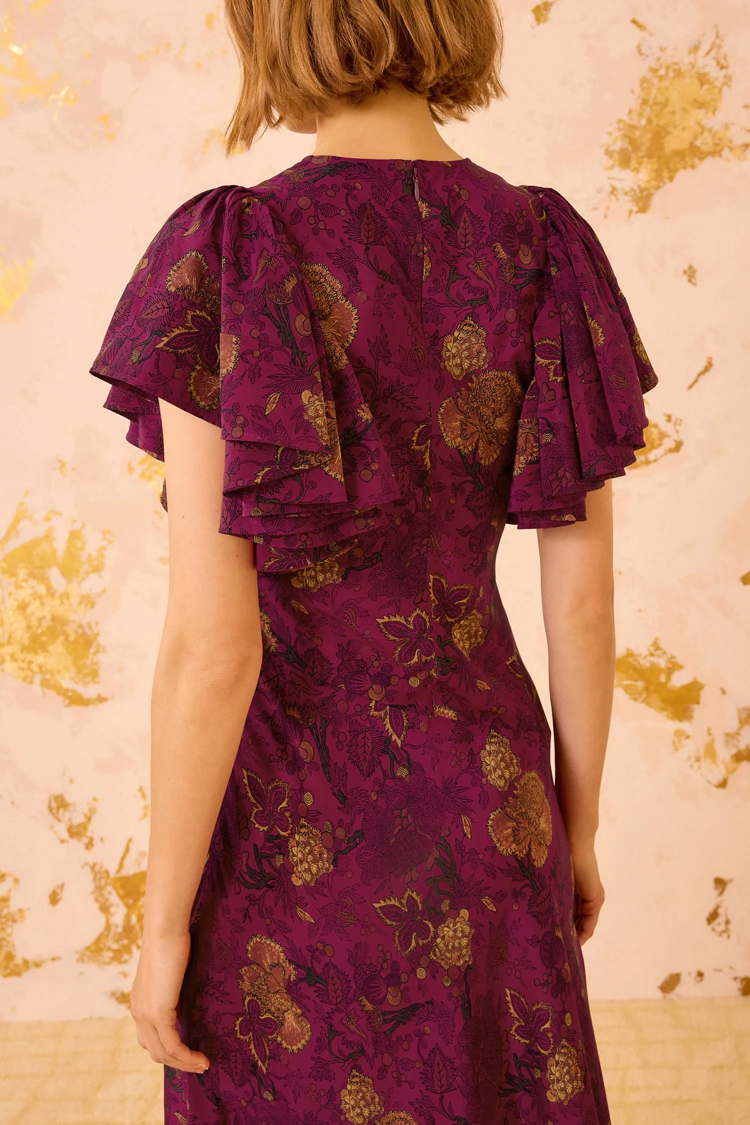 Mariam Silk Bias Cut Flutter Sleeve Dress - Peony clear blush