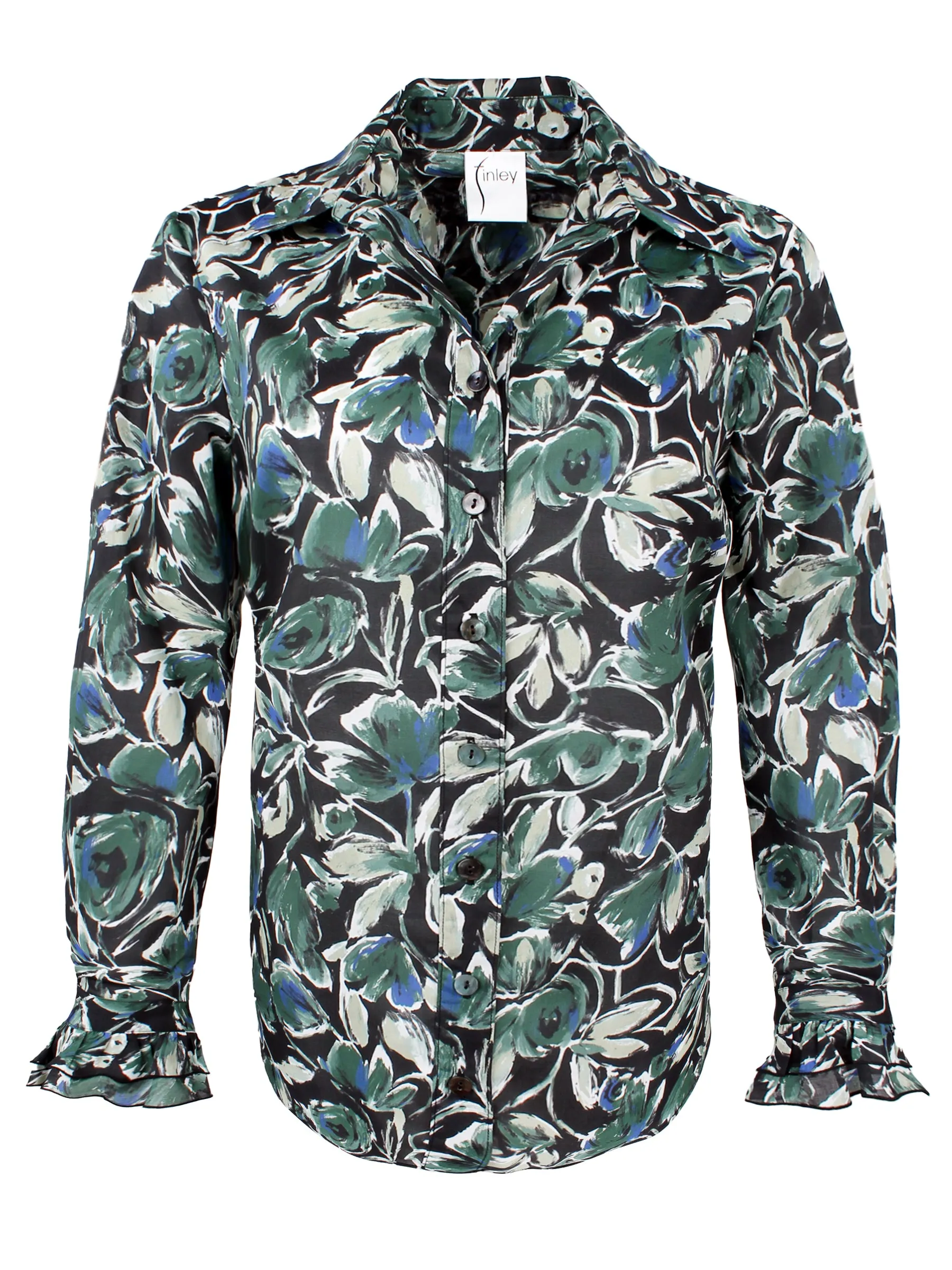 Marianne Shirt Wintergreen Foliage Print cat cuddle
