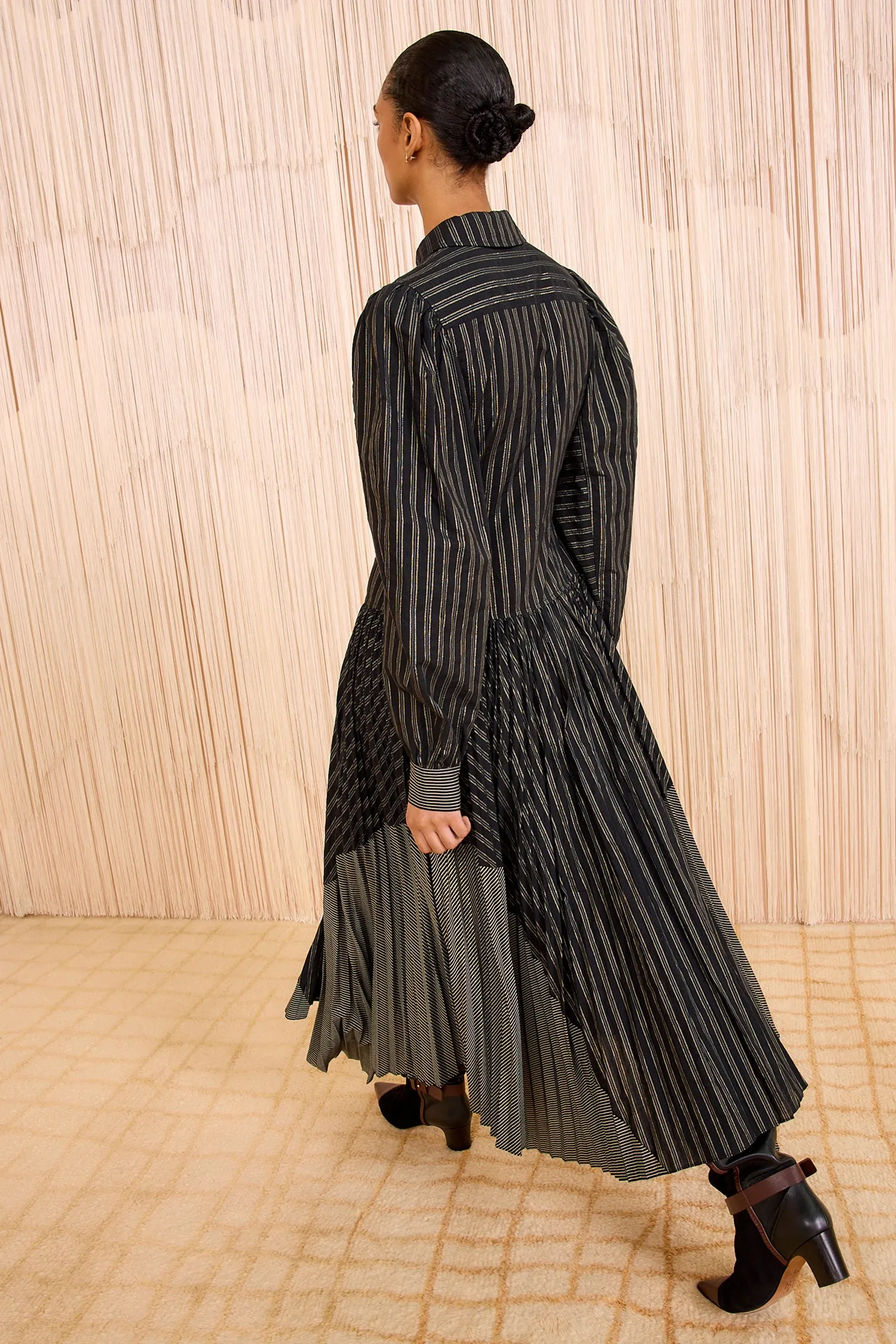 Mariela Long Sleeve Lurex Shirt Dress - Lapis Stripe shade glow