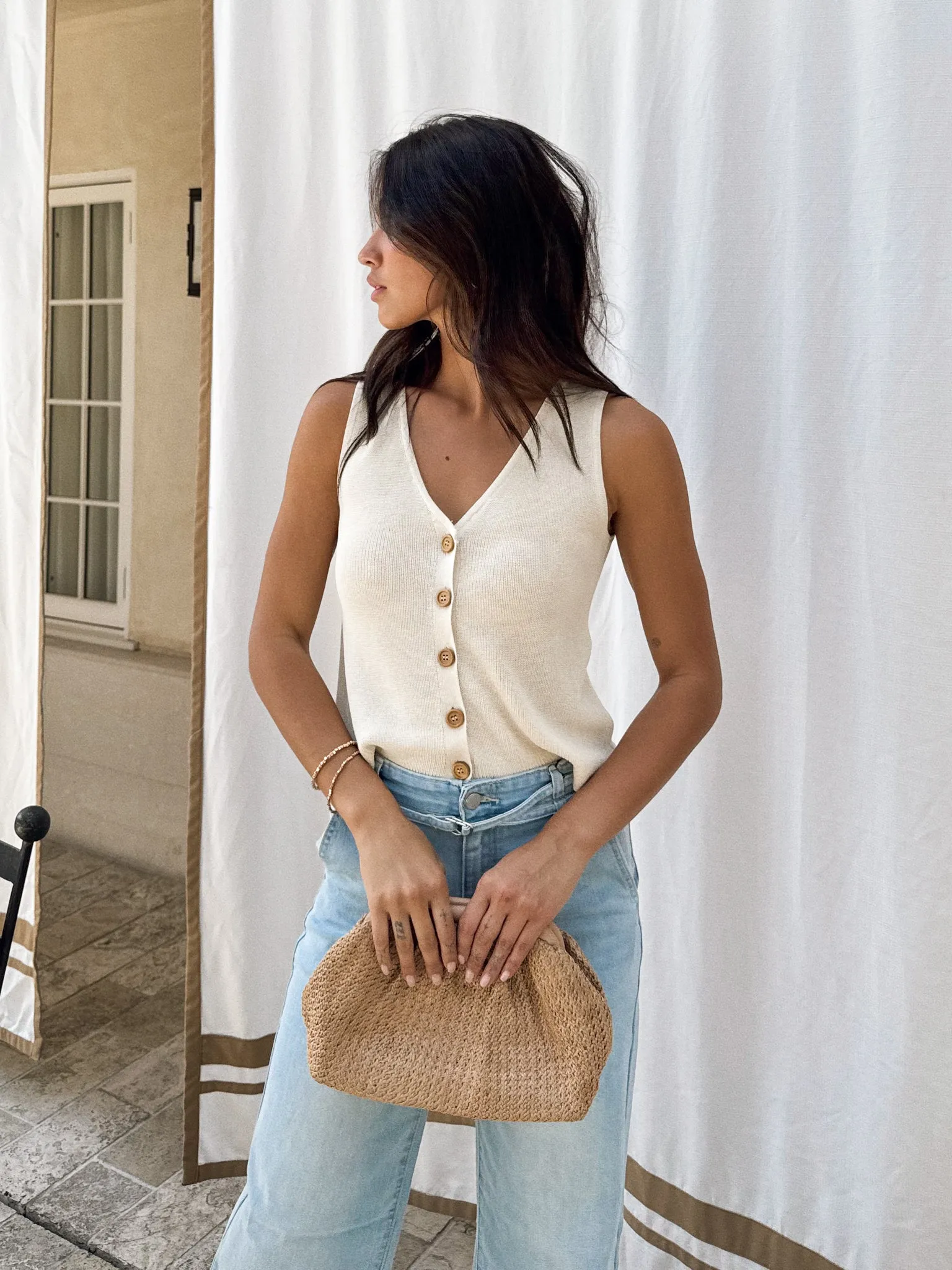 Maude Knit Vest in Cream fit move
