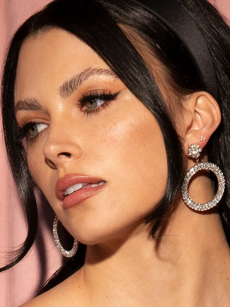 Medium-Sized 1960s Rhinestone Hoop Earrings in Silver sunset soul
