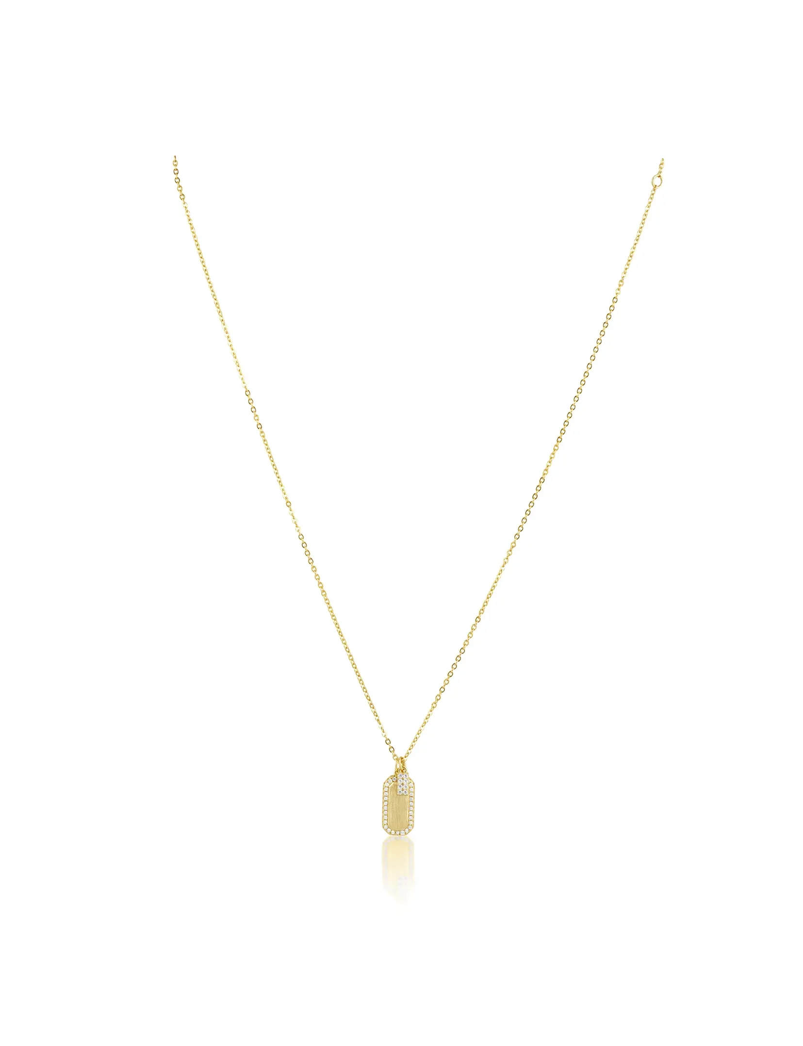 Mini Dog Tag Necklace, Gold pearl touch
