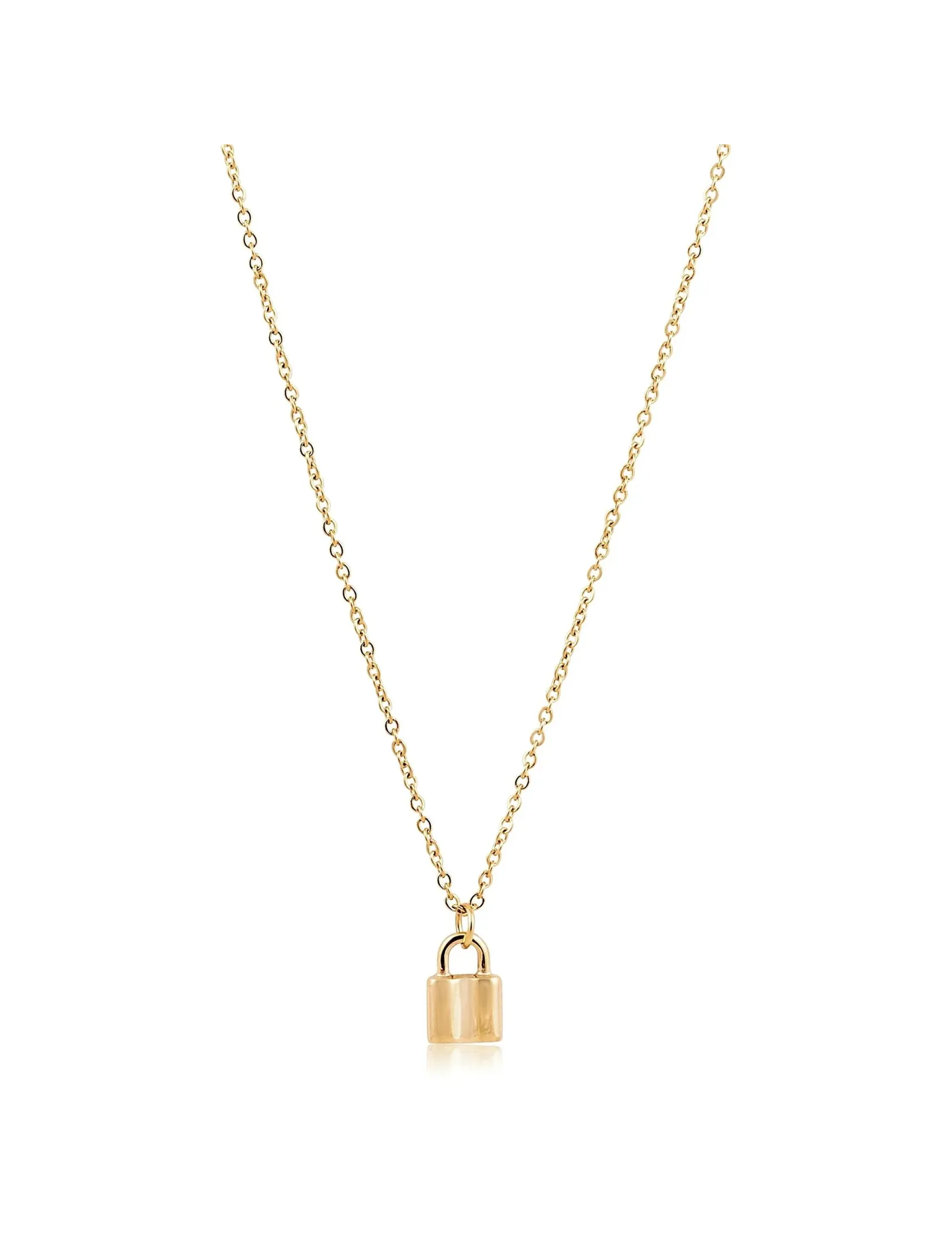Mini Lock Necklace, Gold mute gold