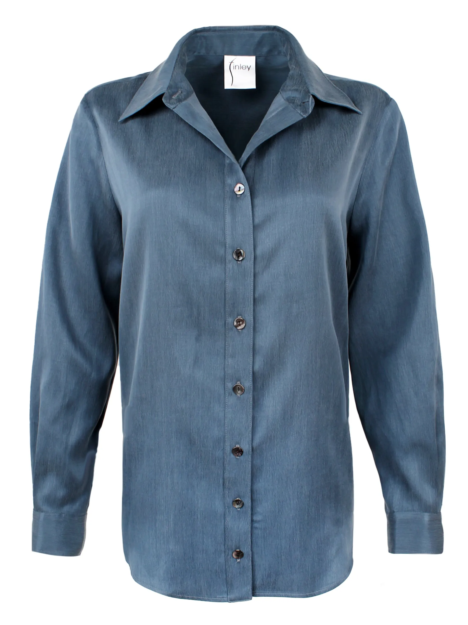 Mini Monica Teal Washed Cupro Button Down Blouse body wrap