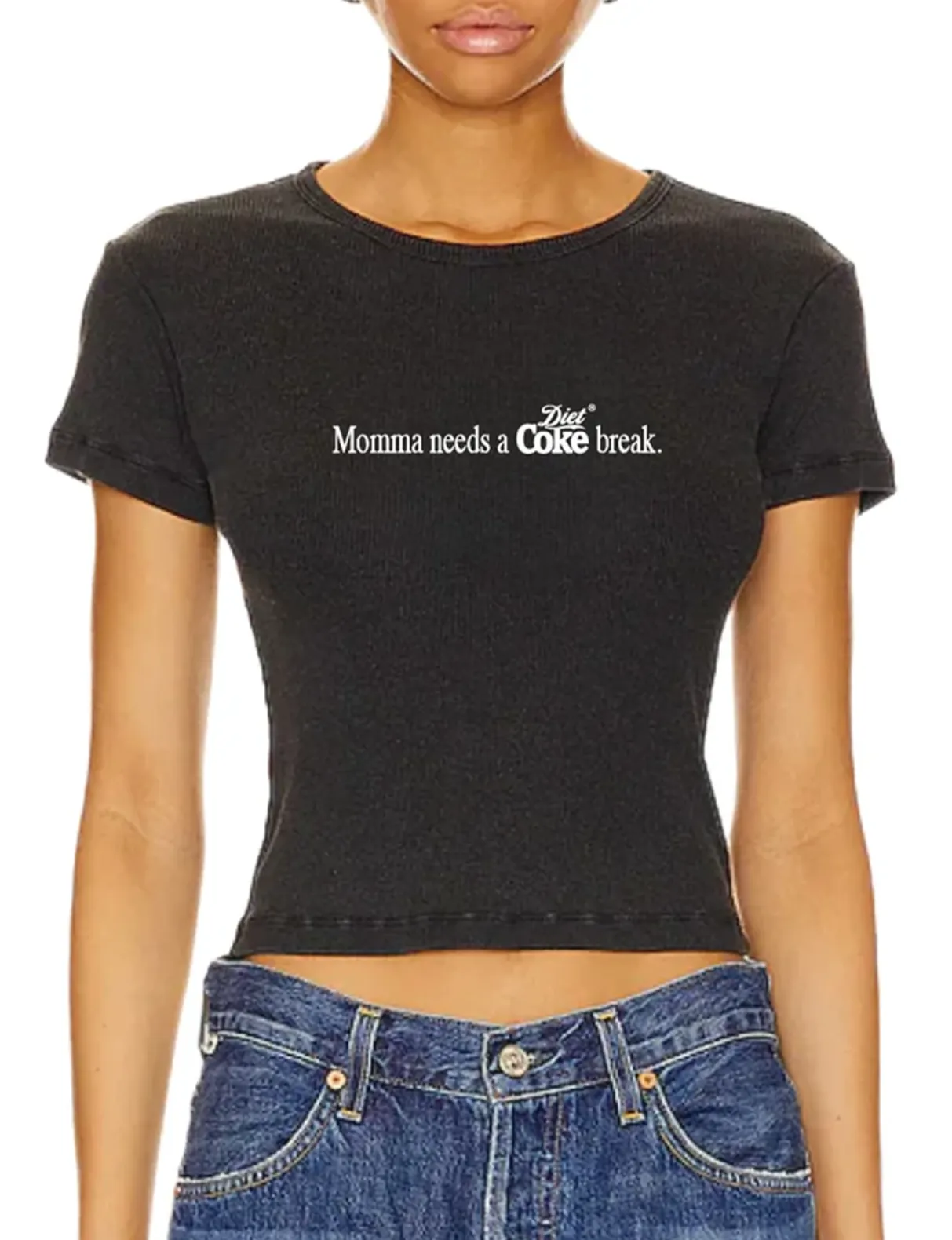 'Momma Needs a Diet Coke Break' Baby Tee, Black/Snow light layer