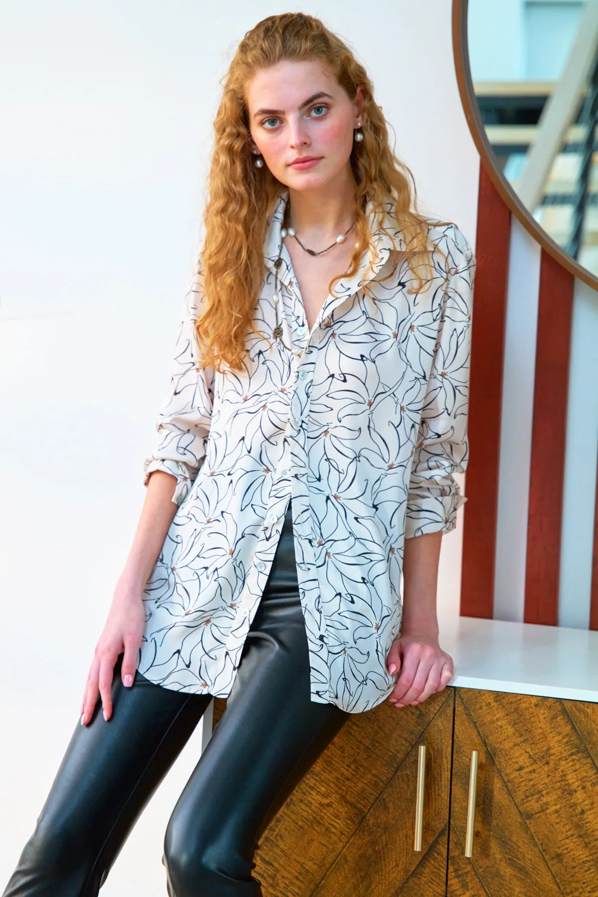 Monica Floral Oversize Shirt, Dancing Lilies Print pants friend