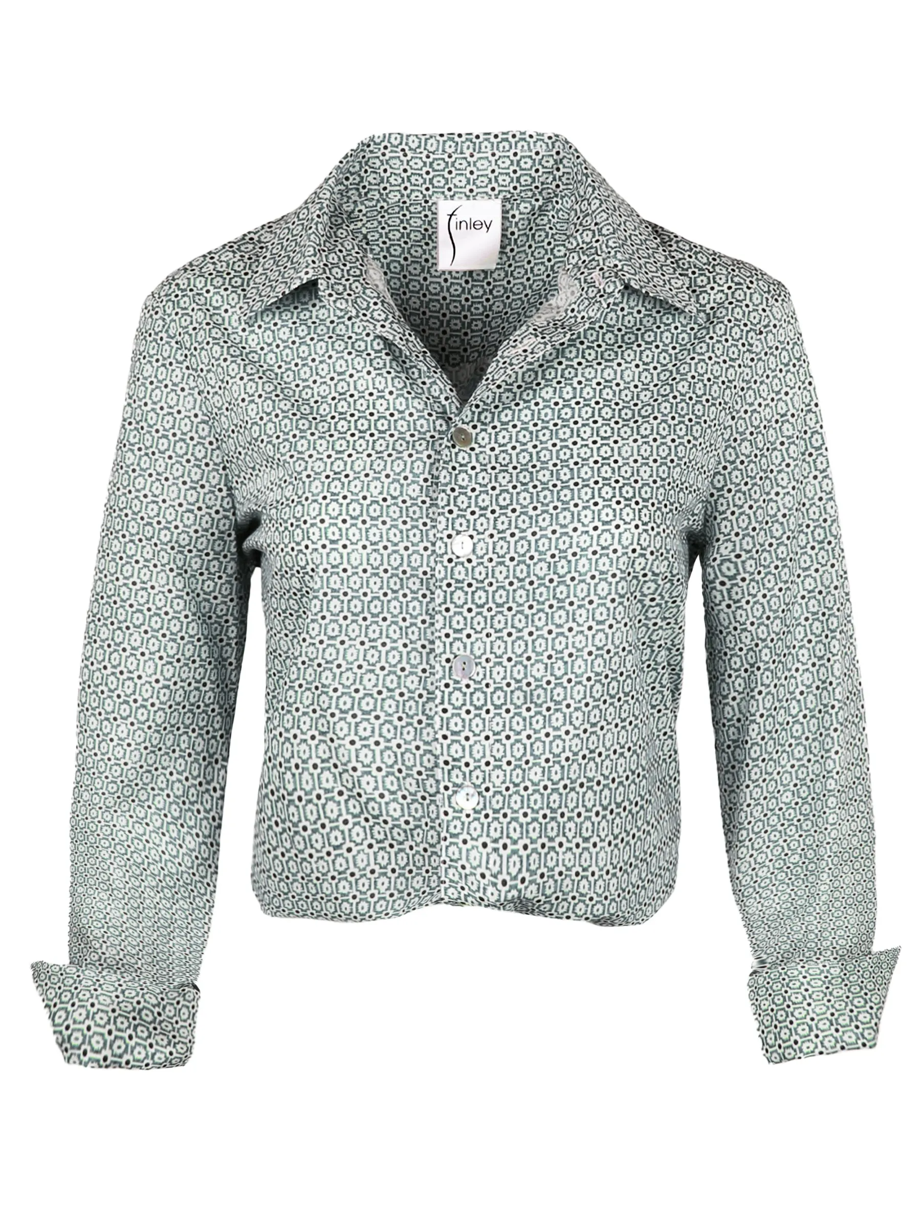 Moxie Shirt Teal Blue Geometric Print earth color