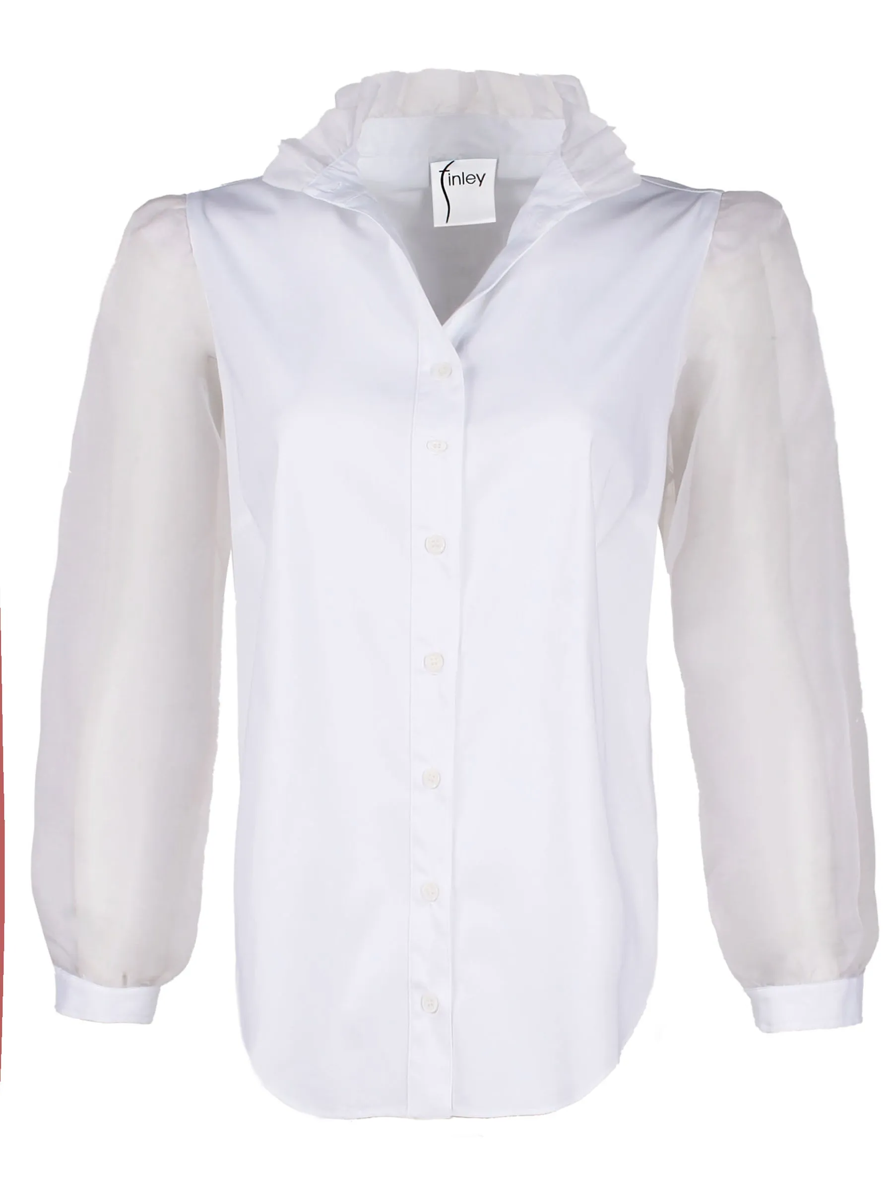 Mystie | Long Sleeve Ruffle Blouse, Black Poplin & Silk Organza quiet tone