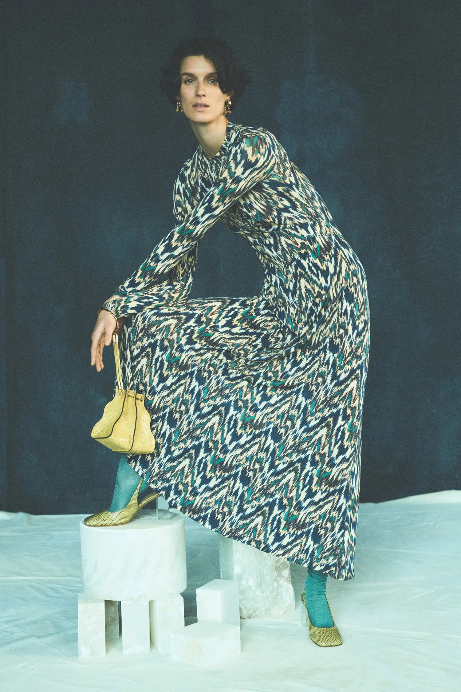 Naia Long Sleeve Ruched Long Dress - Riverslate wearable art