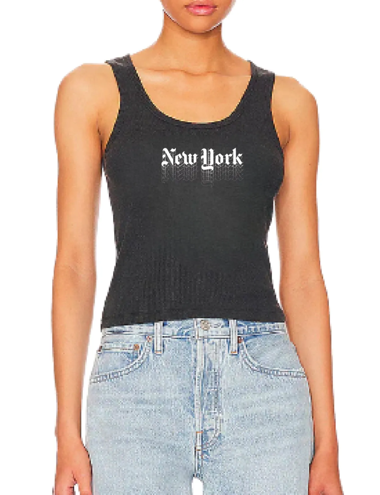 'New York Going Up' Rib Tank, Black/Snow soft wrap