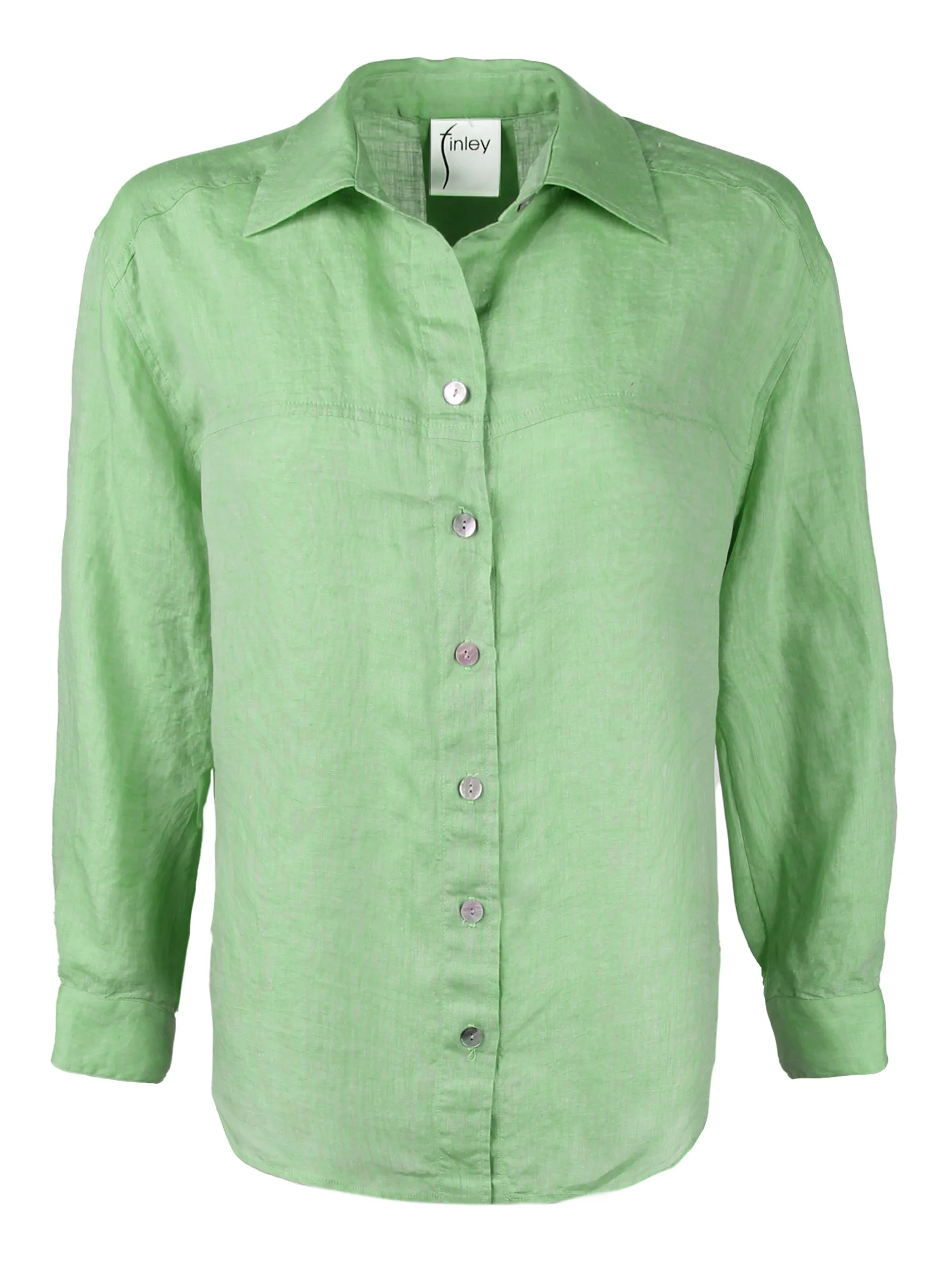 Niko Boyfriend Shirt Washed Green Tea Linen jean layer