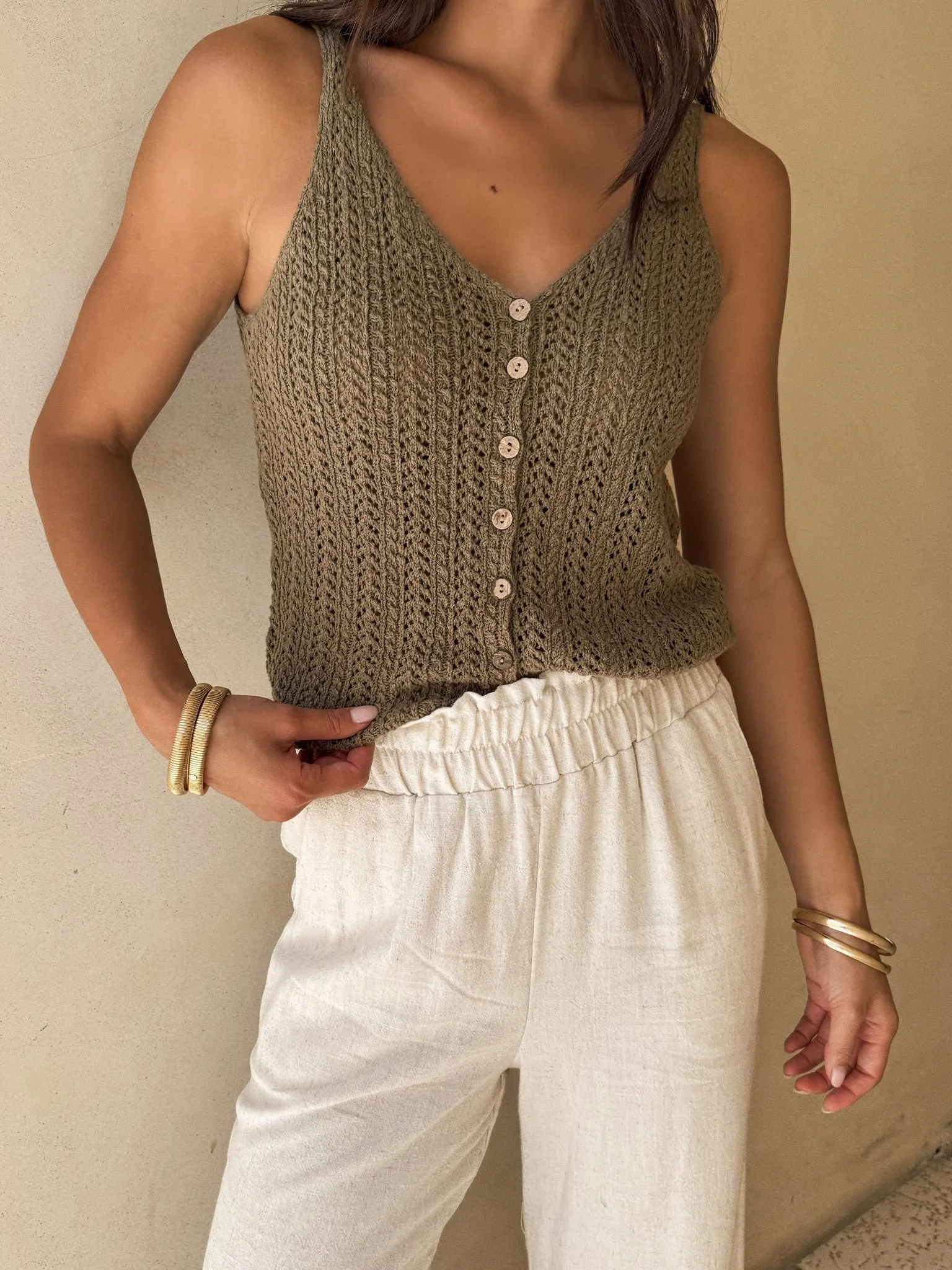 No Rules Crochet Tank in Olive cozy flow