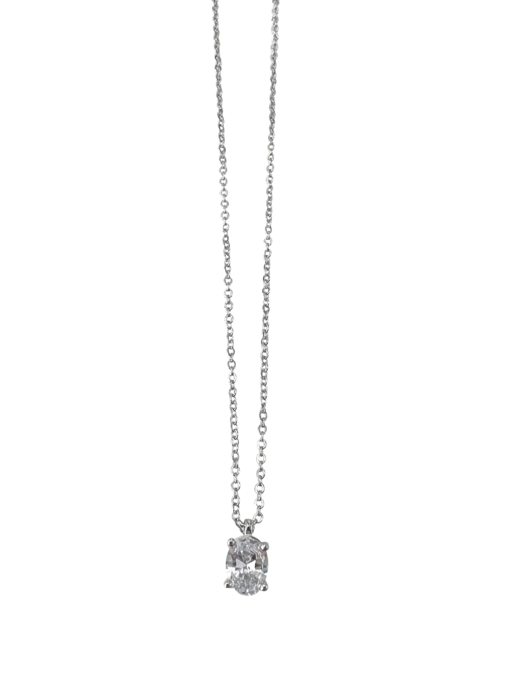 Oval Single Solitaire Necklace, Silver toggle style
