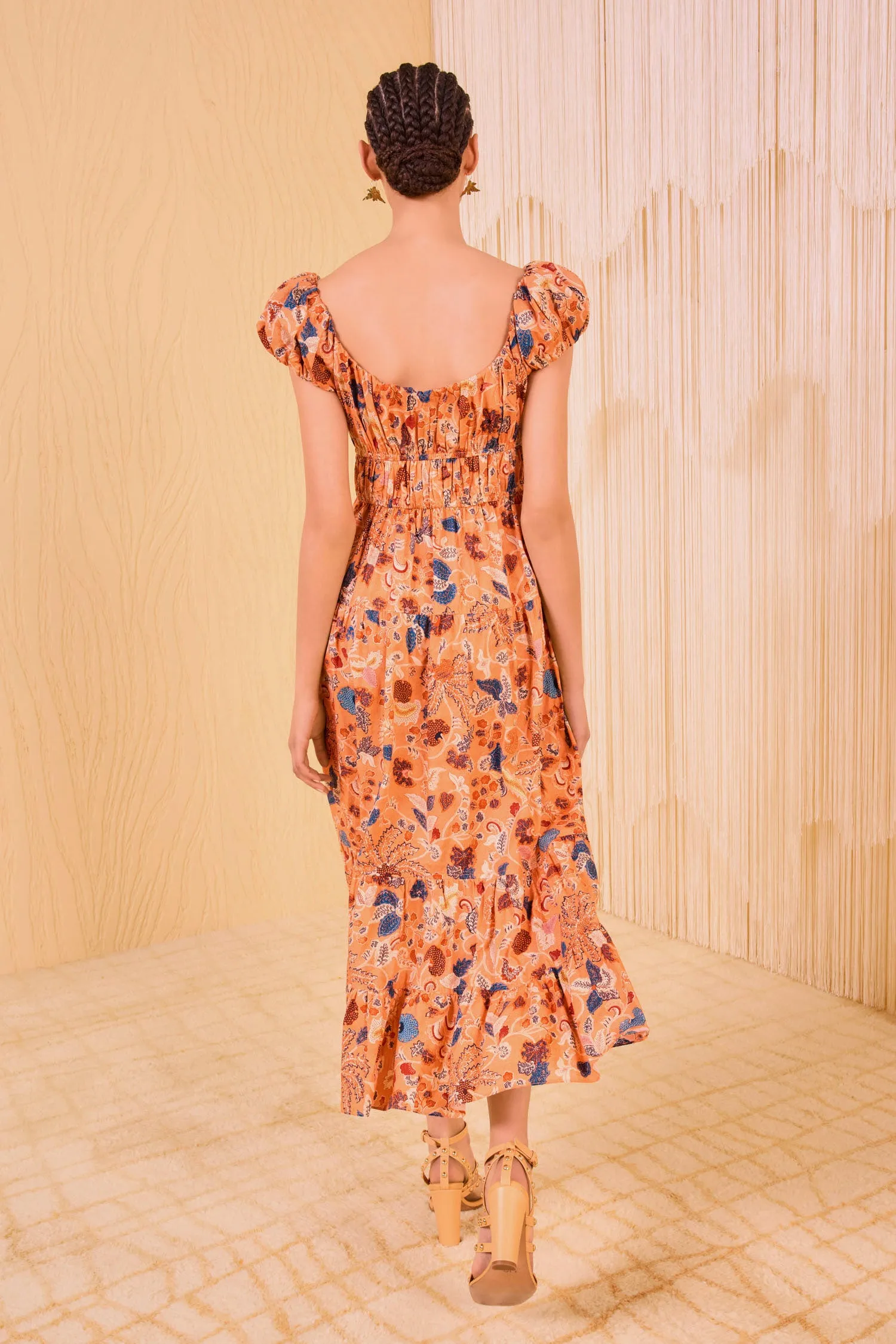 Paloma Cap Sleeve Midi Dress - Coral Peony rooftop party