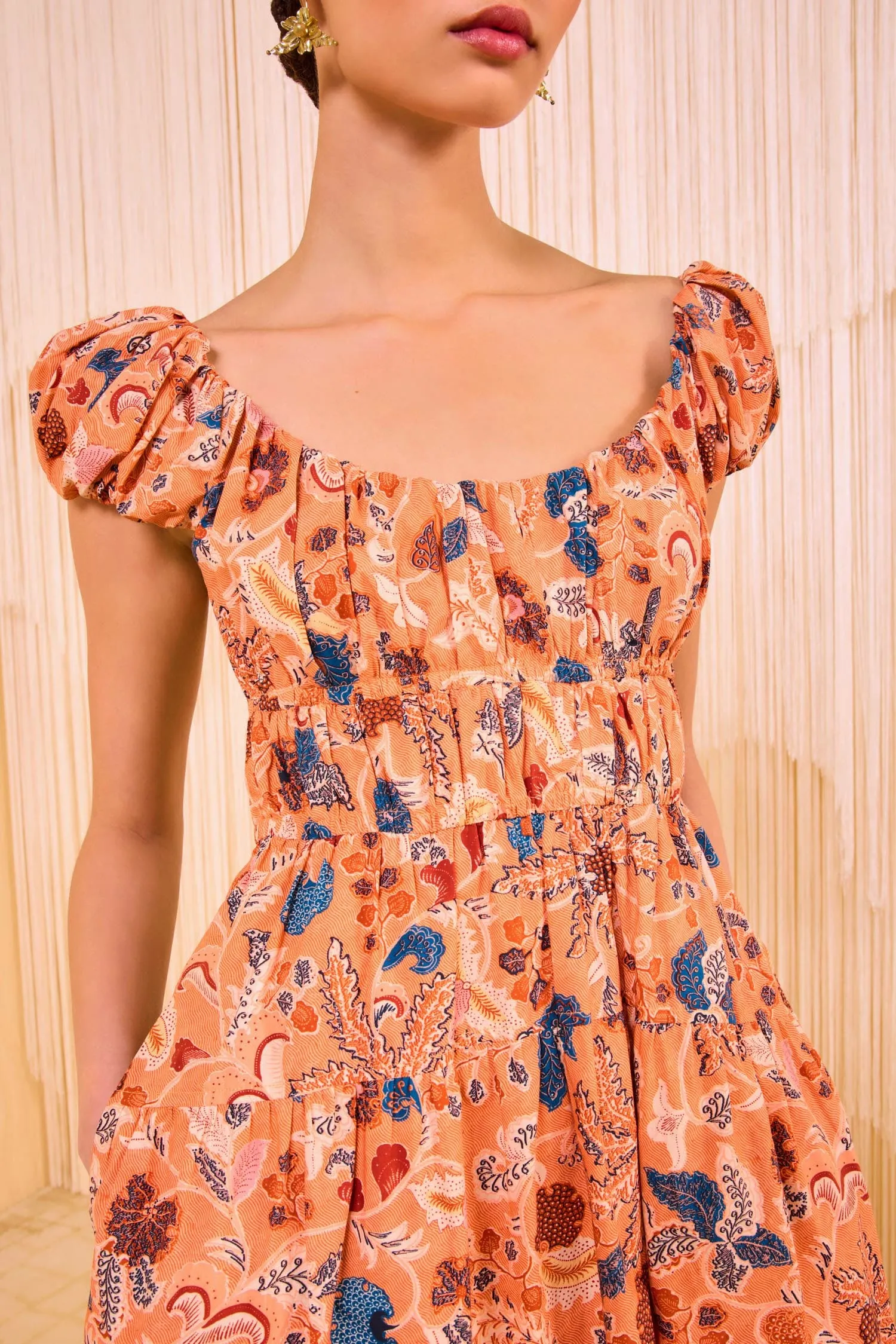Paloma Cap Sleeve Midi Dress - Coral Peony rooftop party