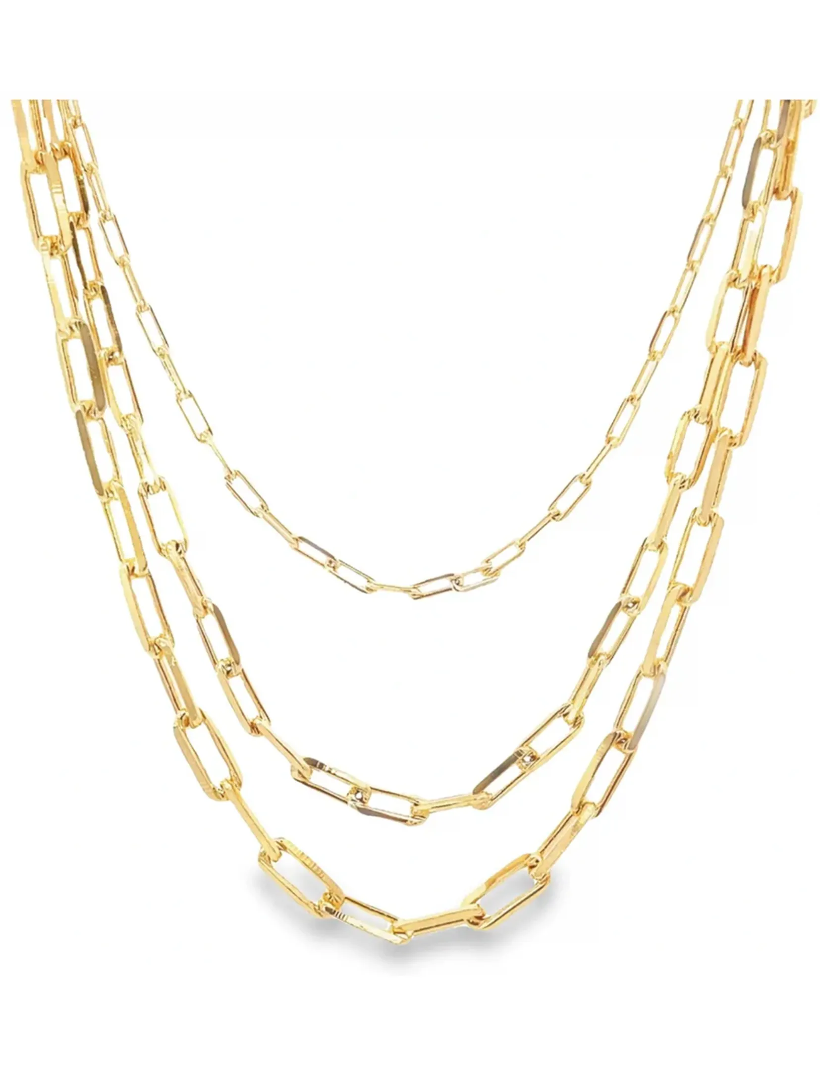 Paperclip Trio Necklace, Gold quiet gold