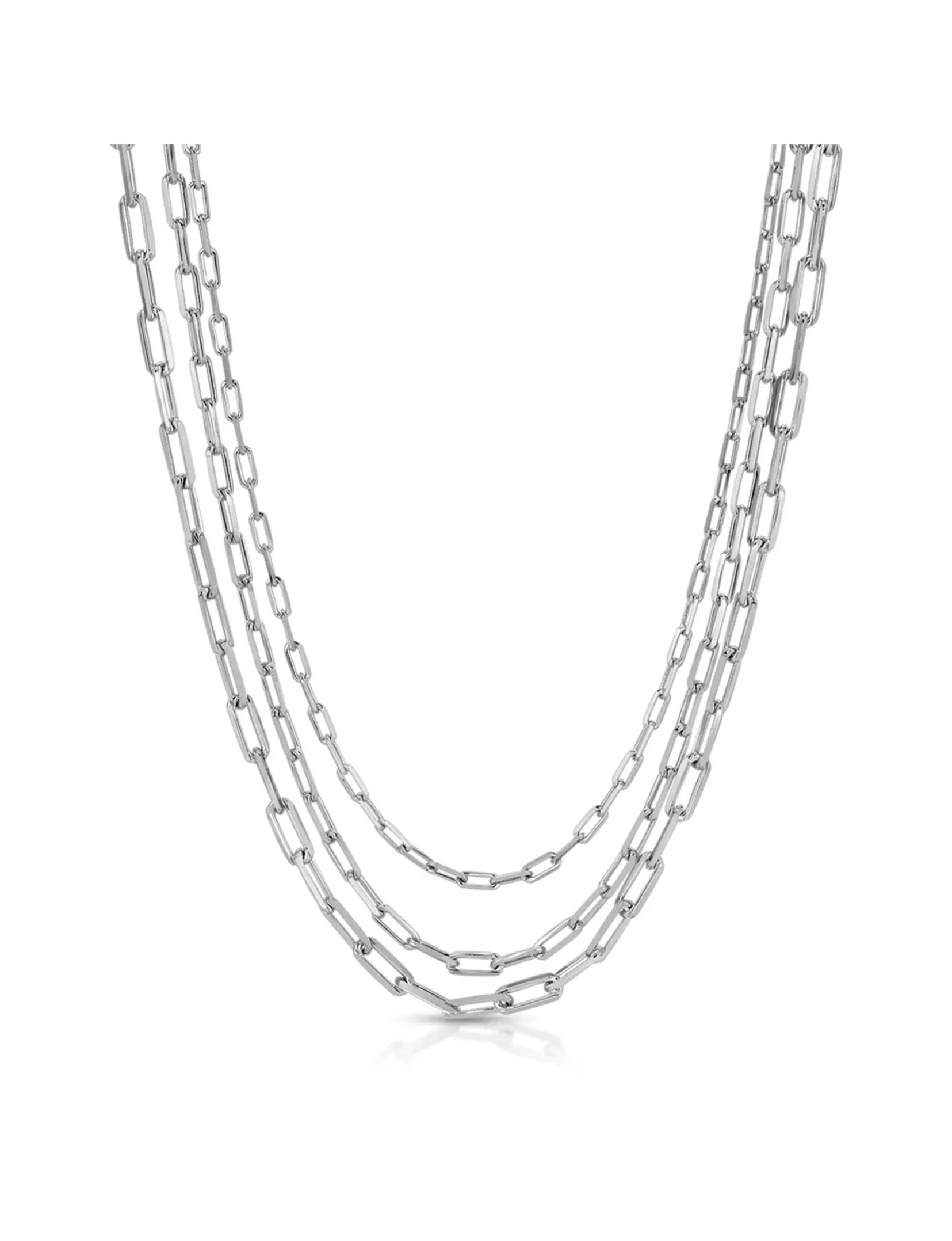 Paperclip Trio Necklace, Silver mute gold