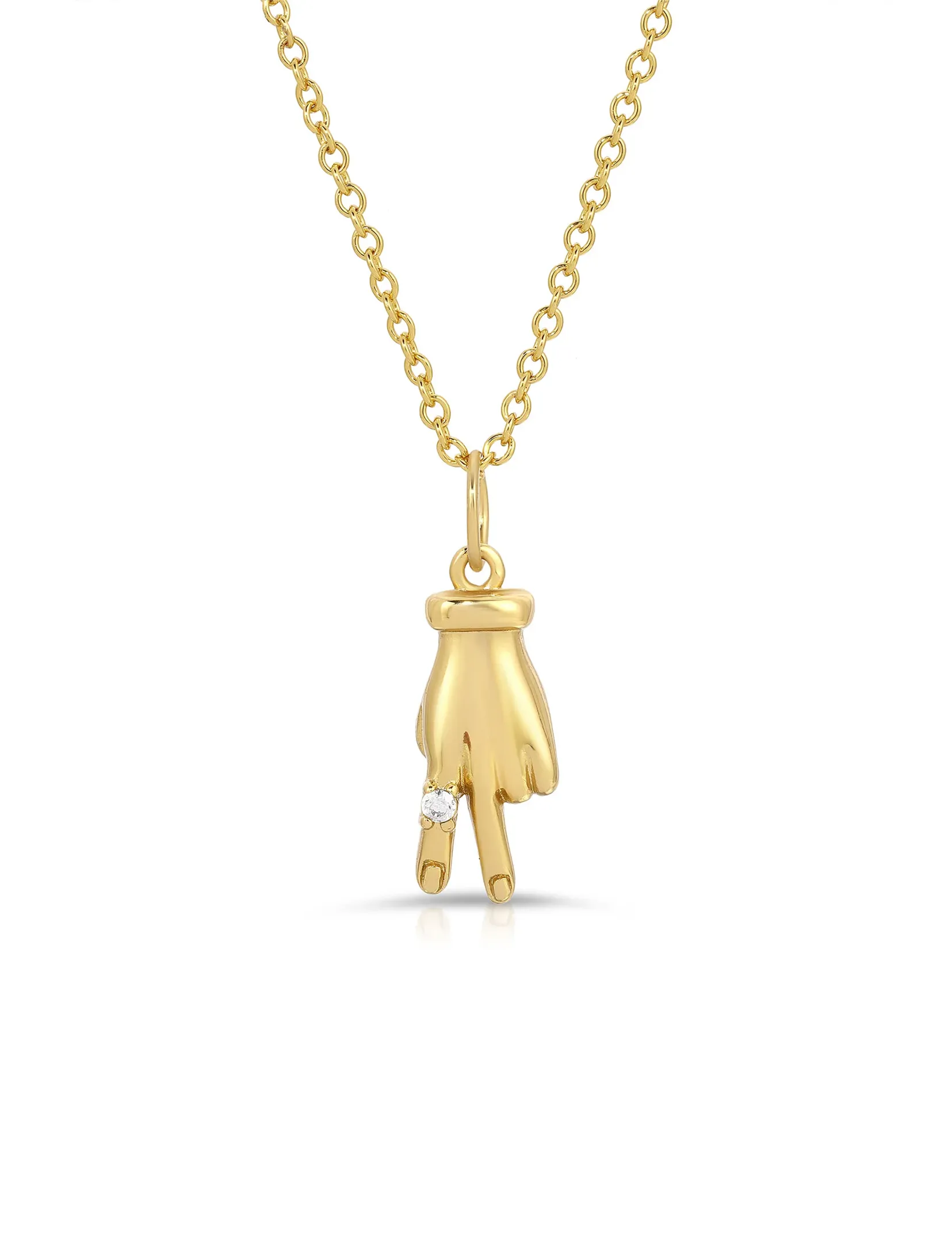Peace Out CZ Necklace 16-18", Gold gem spot