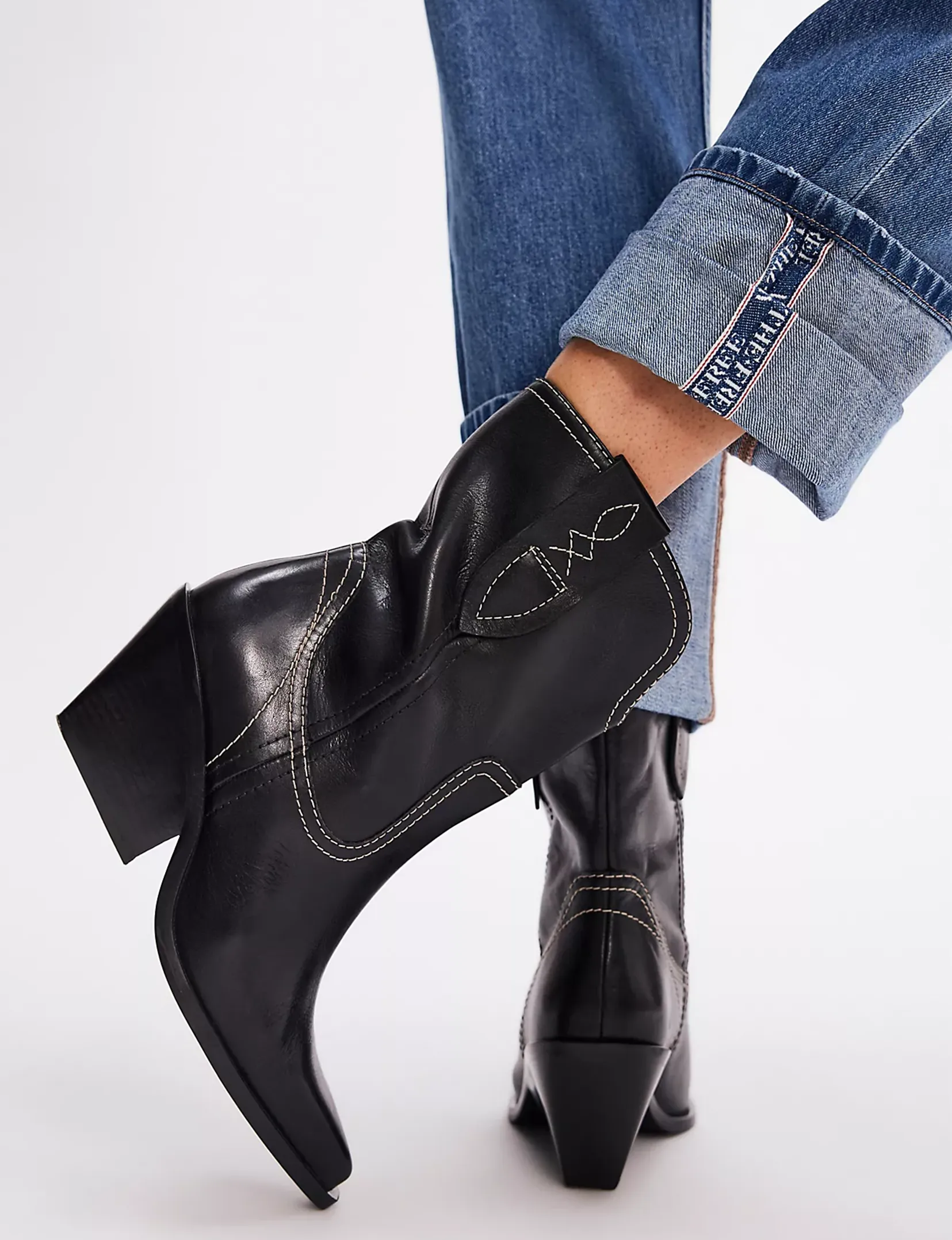 Pitchfork Point Western Boot, Victorian Black Leather sculpt toe