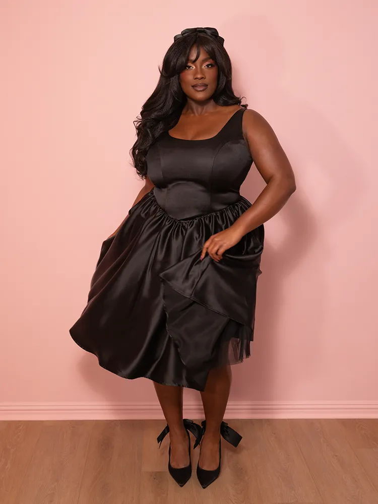 PRE-ORDER - Satin Coquette Dress in Black - Vixen by Micheline Pitt easy style