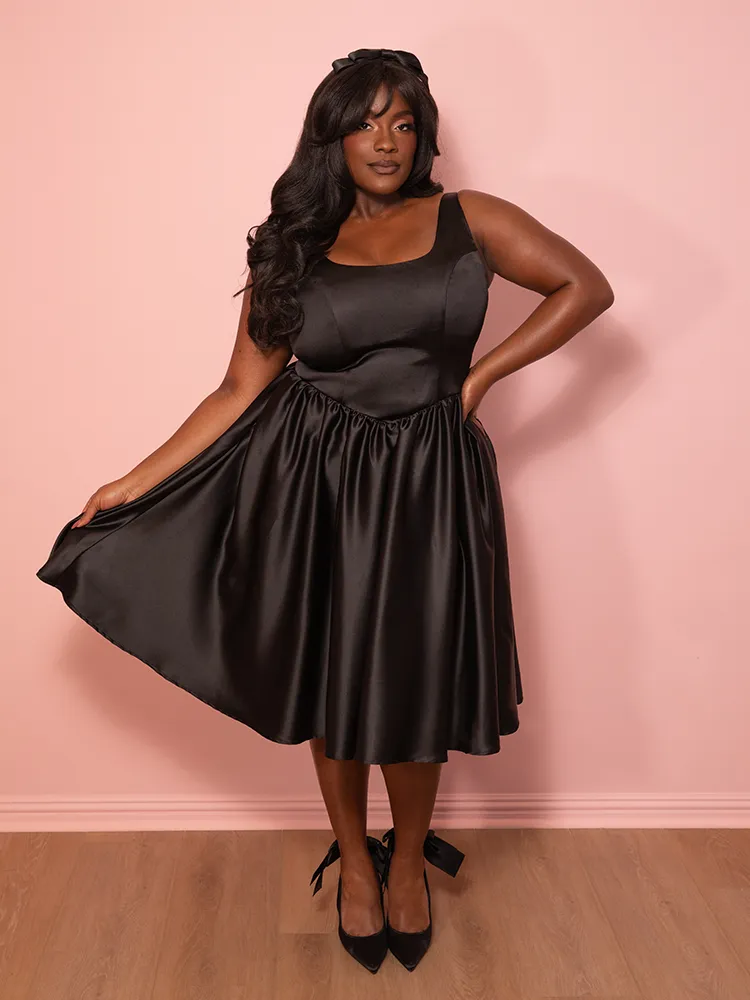PRE-ORDER - Satin Coquette Dress in Black - Vixen by Micheline Pitt easy style