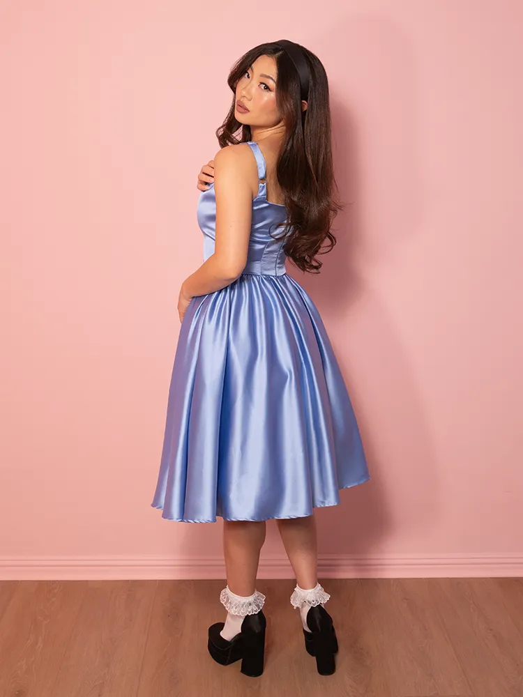 PRE-ORDER - Satin Coquette Dress in Blue - Vixen by Micheline Pitt lounge chill