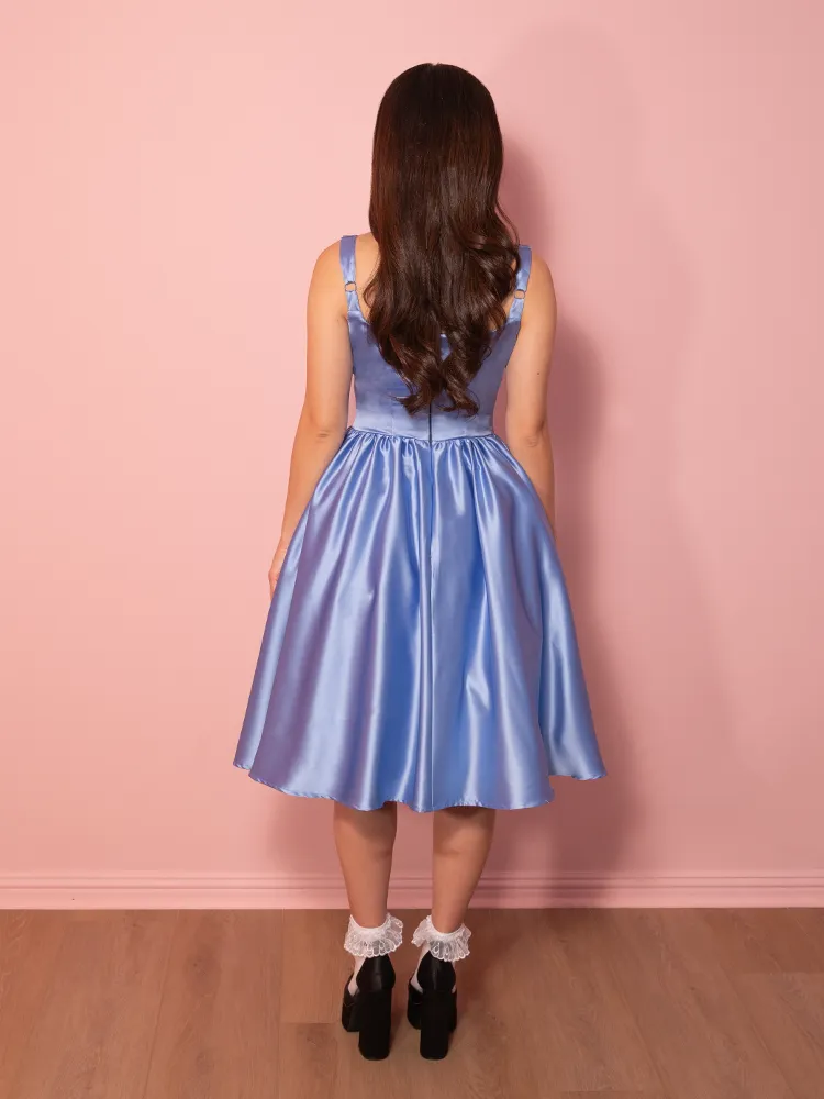 PRE-ORDER - Satin Coquette Dress in Blue - Vixen by Micheline Pitt lounge chill