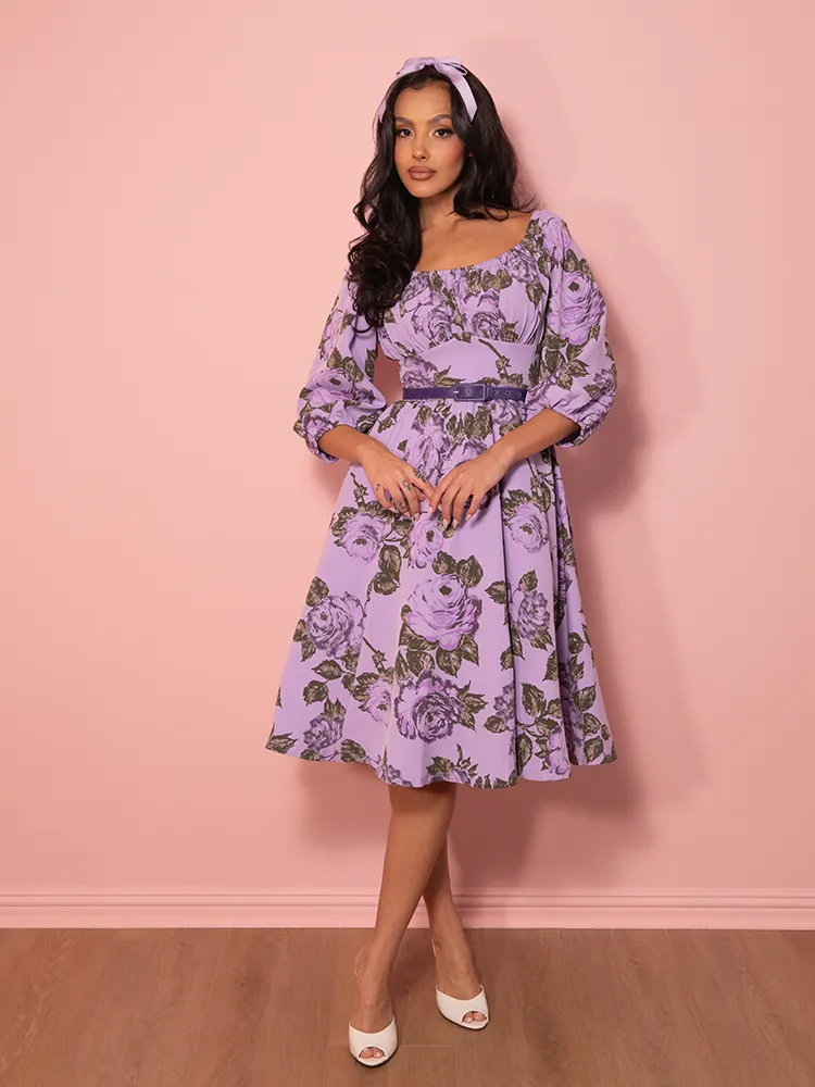 PRE-ORDER - Vacation Dress in Vintage Purple Roses - Vixen by Micheline Pitt flex vibe
